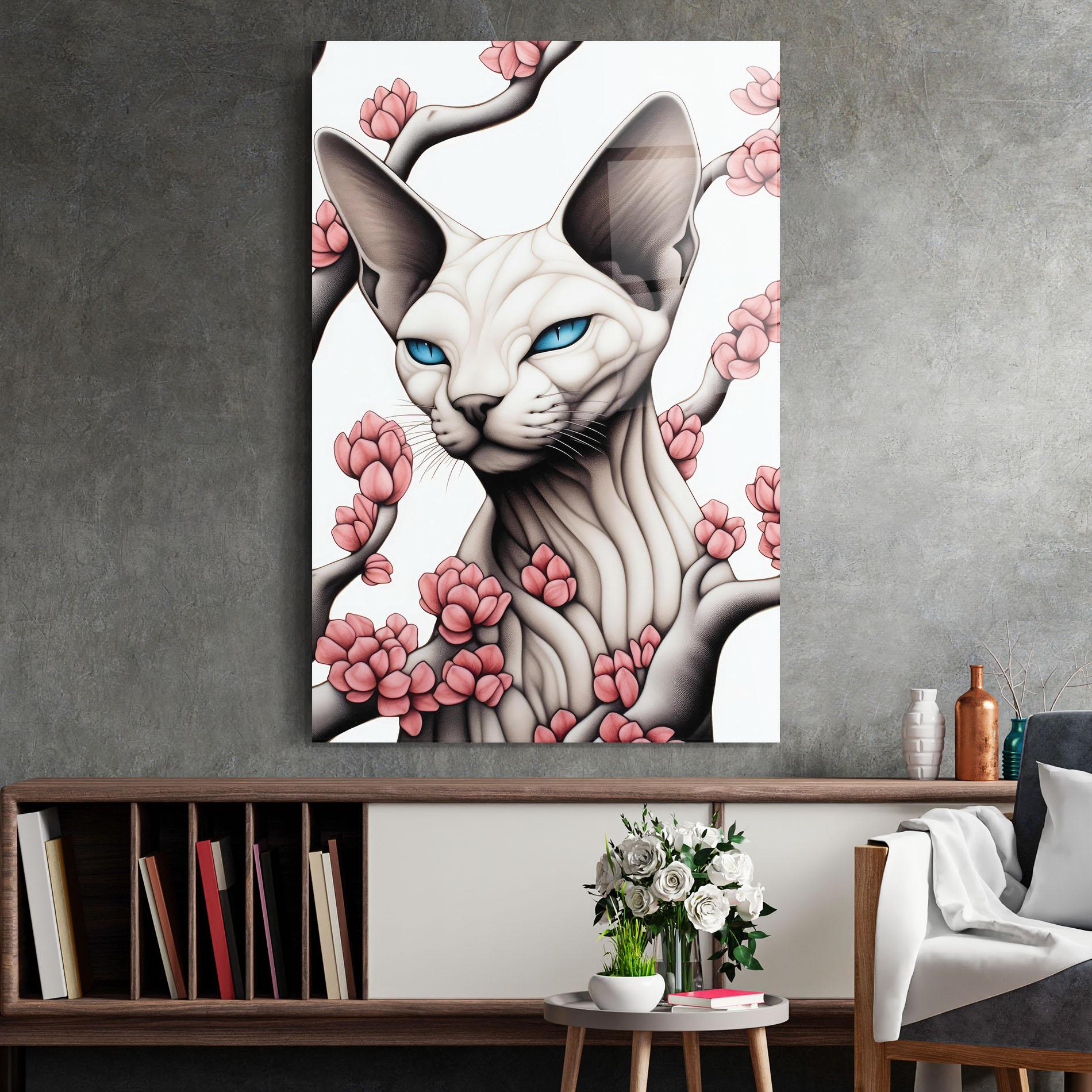 Glasbild Blue Eyes Cat Drawing mockup 2