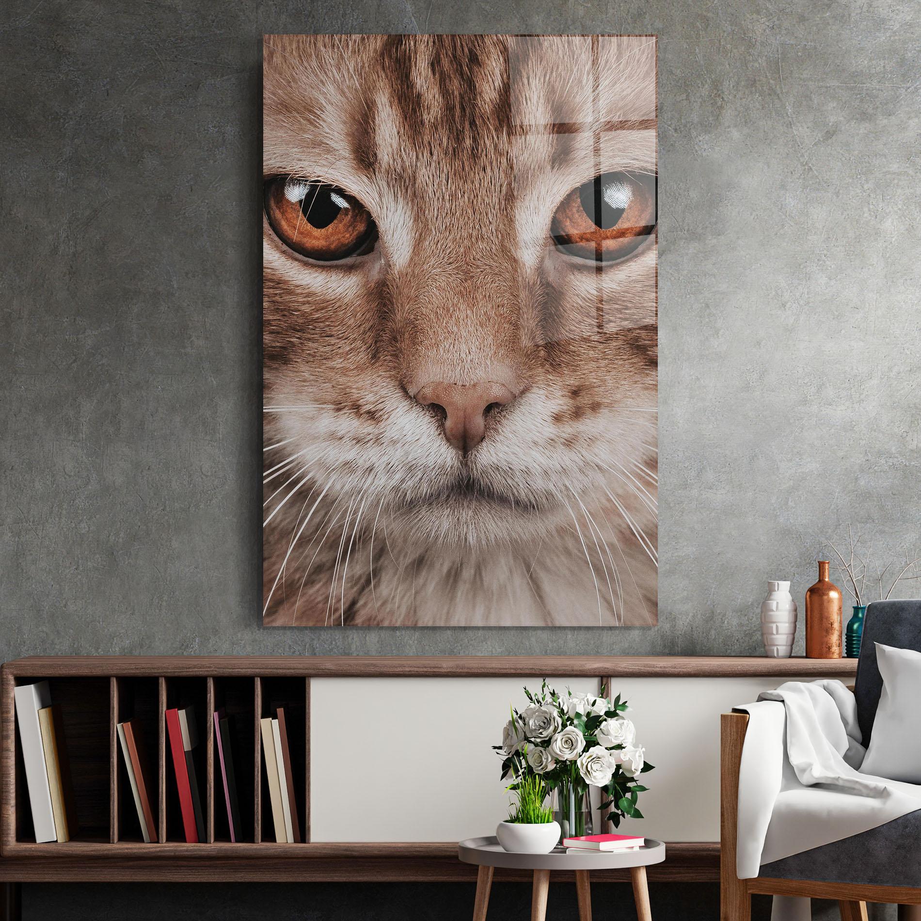 Glasbild Fire Eyes Cat mockup 2
