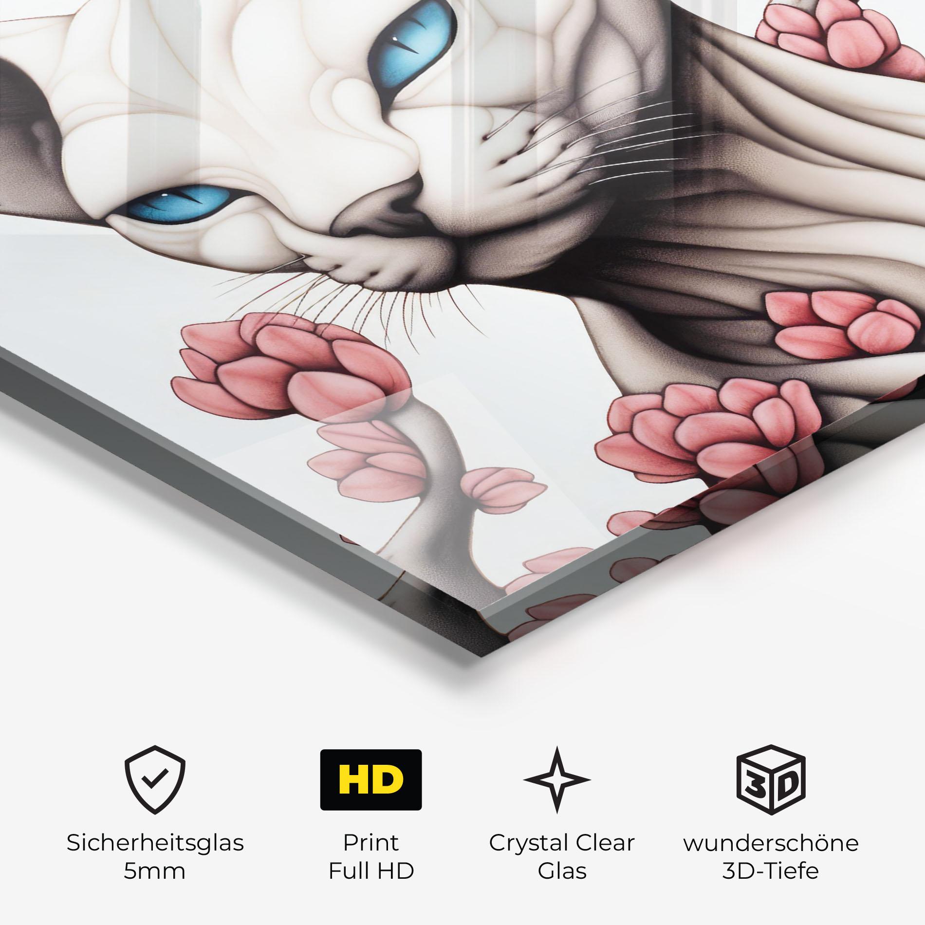 Glasbild Blue Eyes Cat Drawing mockup 3