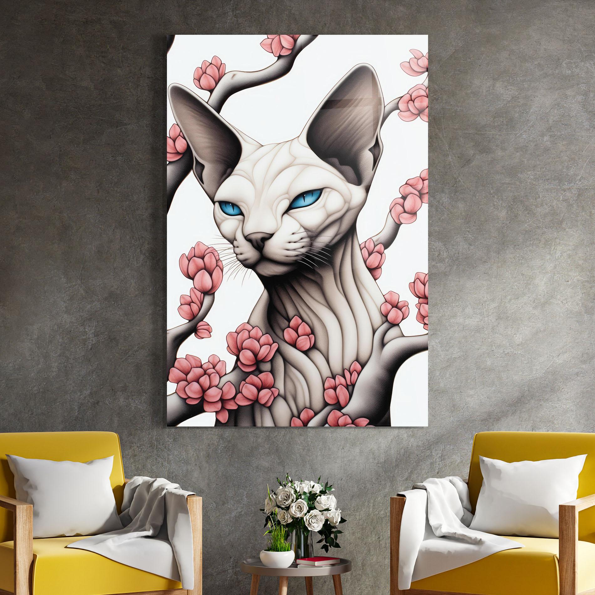 Glasbild Blue Eyes Cat Drawing mockup 4