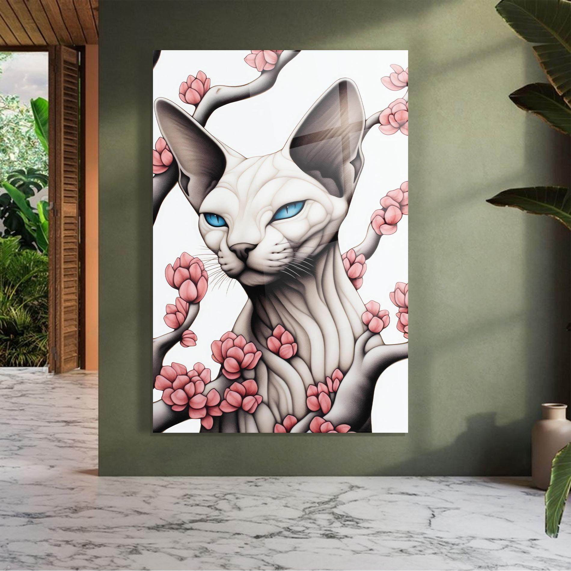 Glasbild Blue Eyes Cat Drawing mockup 7