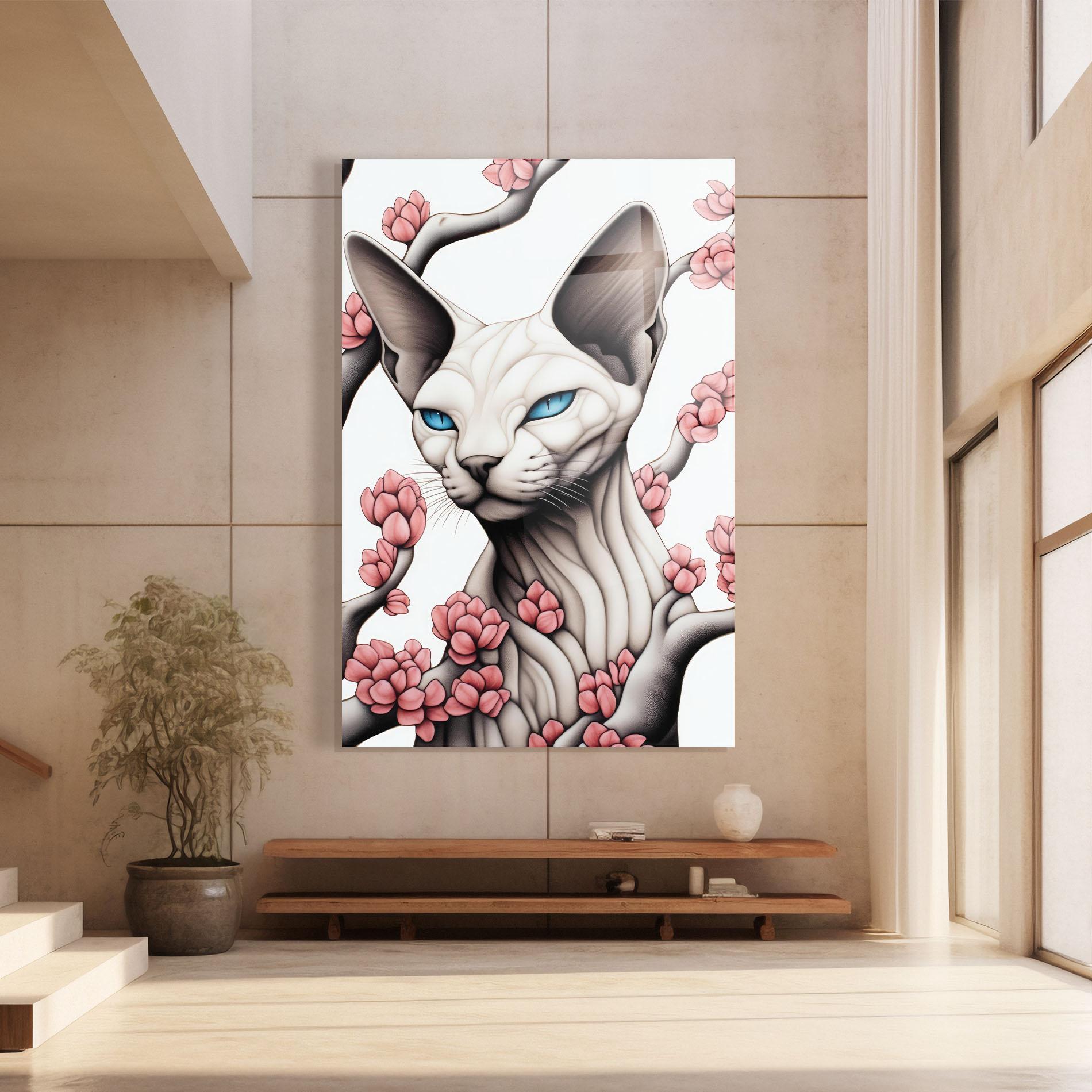 Glasbild Blue Eyes Cat Drawing mockup 8