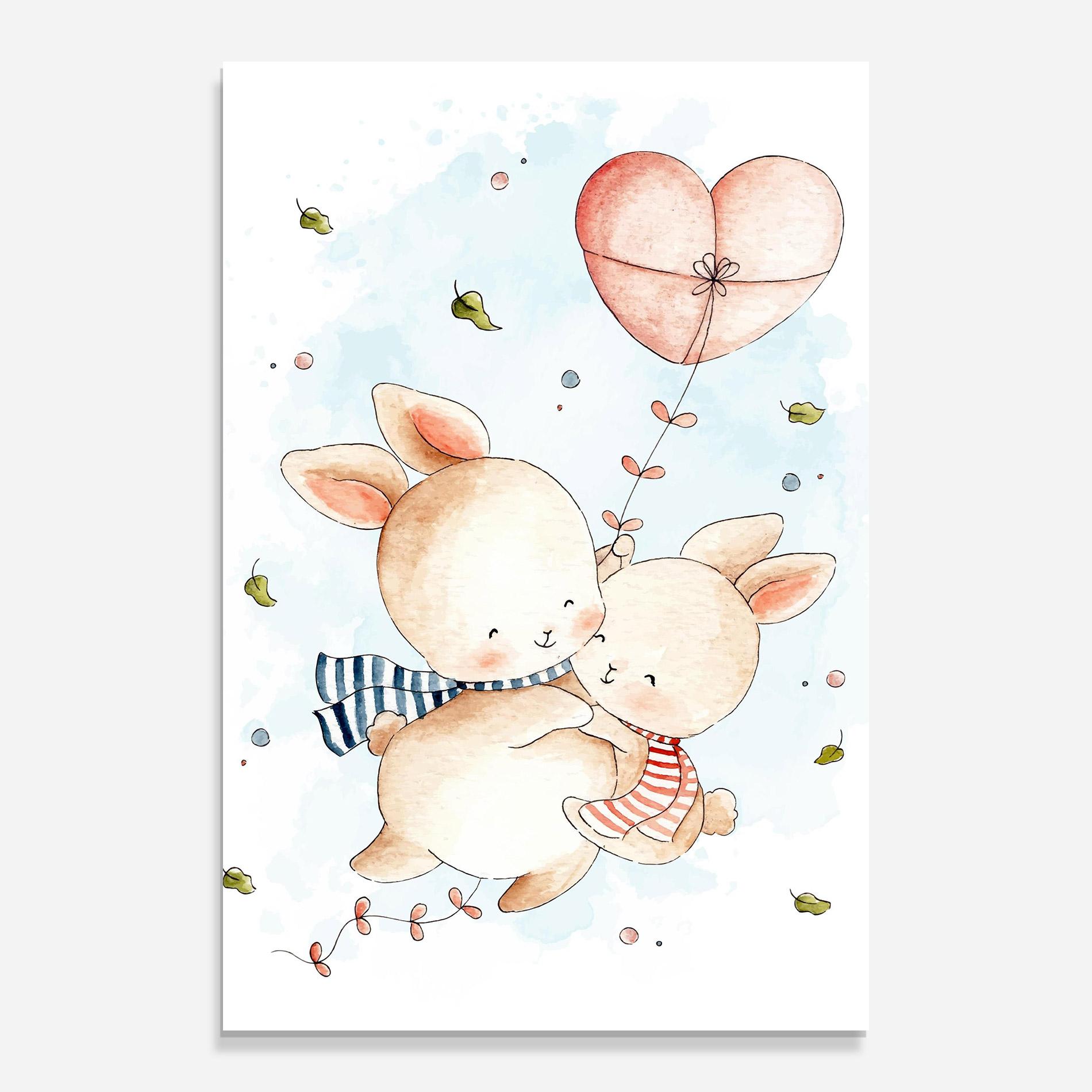 Glasbild Cute Couple Rabbit mockup 0