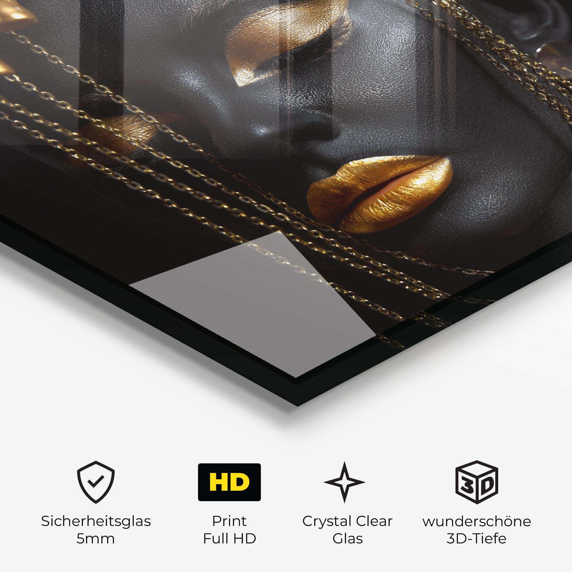 Glasbild Black Gold Chain Makeup mockup 3