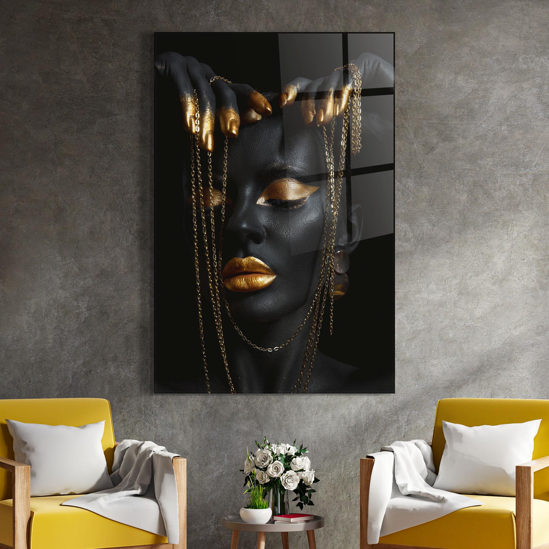 Glasbild Black Gold Chain Makeup mockup 4