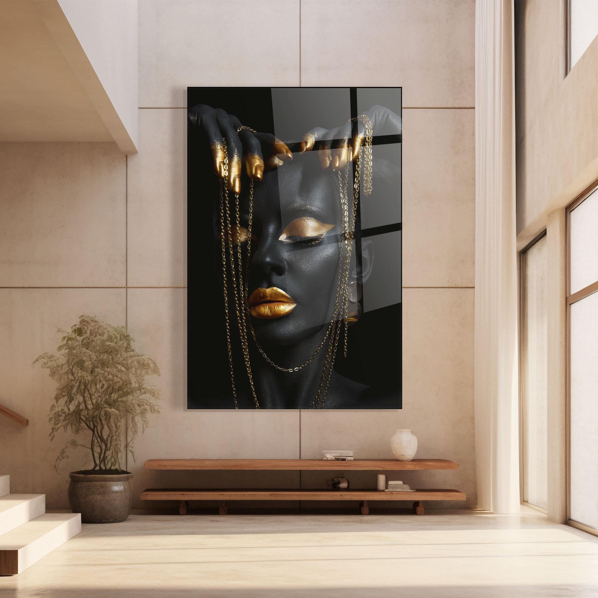 Glasbild Black Gold Chain Makeup mockup 8