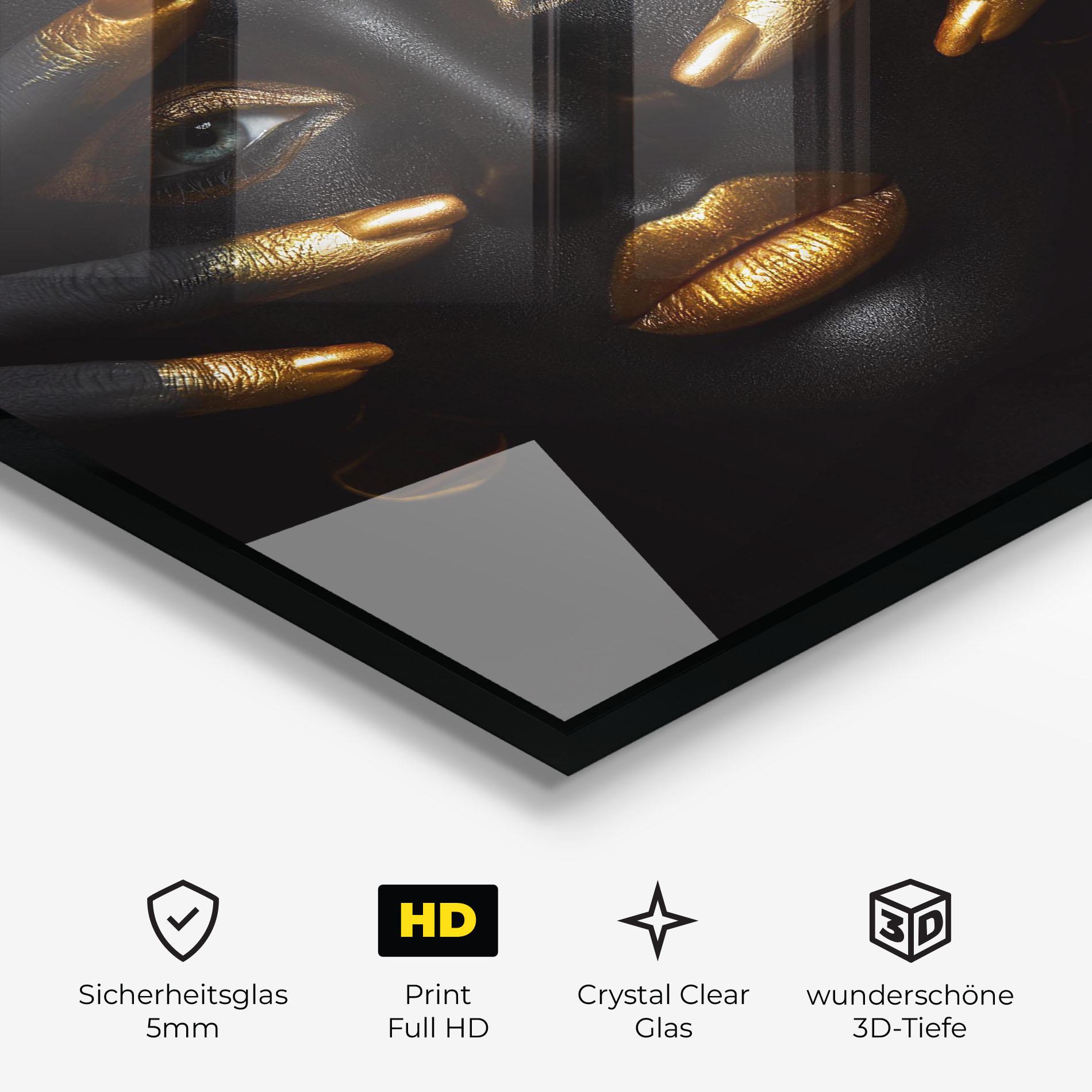 Glasbild Gold Makeup Fingertips mockup 3