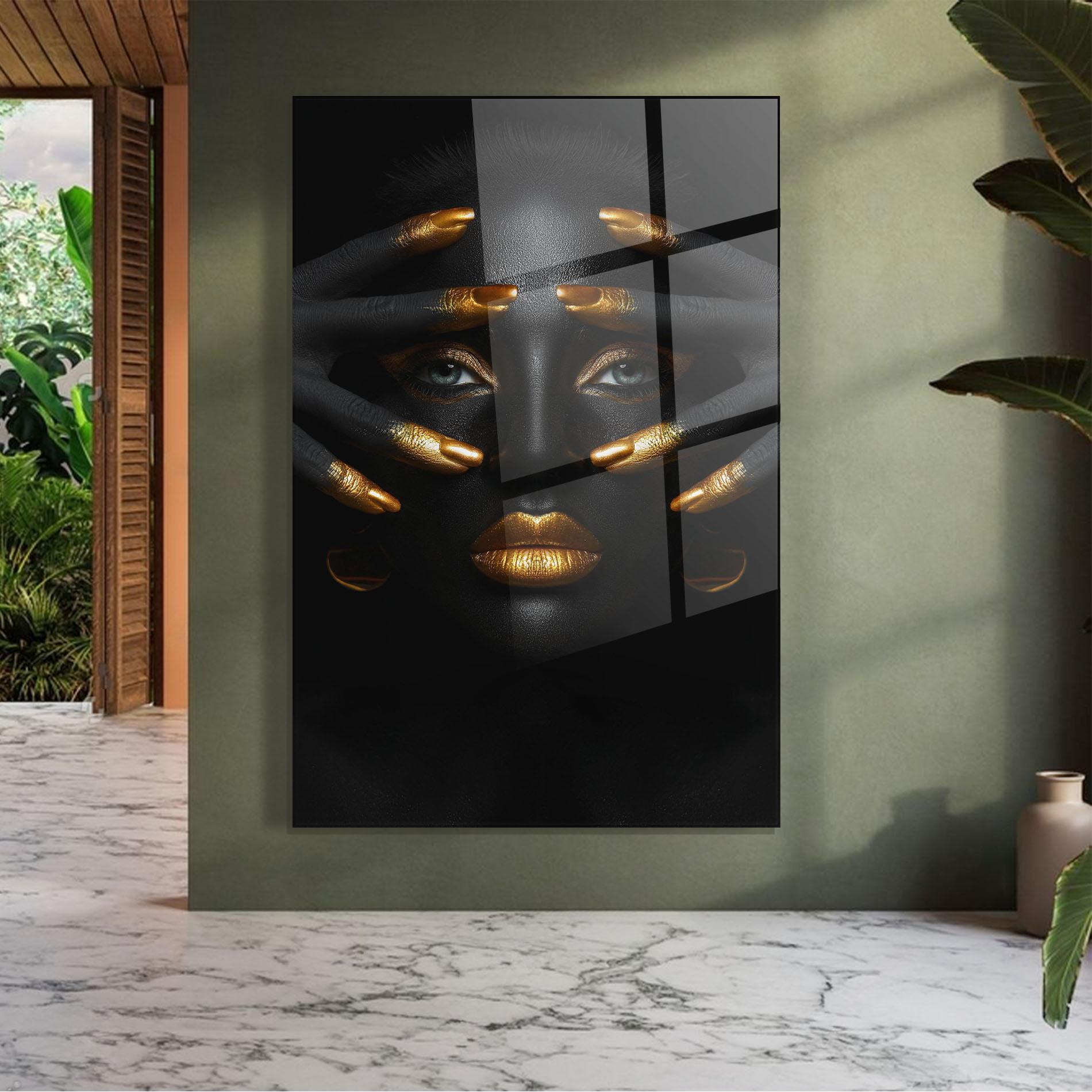 Glasbild Gold Makeup Fingertips mockup 7