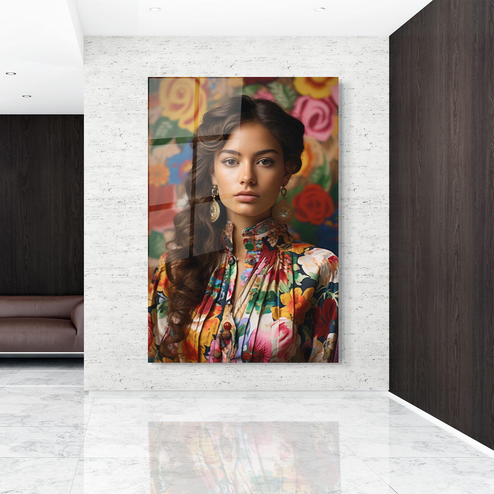 Glasbild Floral Dress Long Hair mockup 9