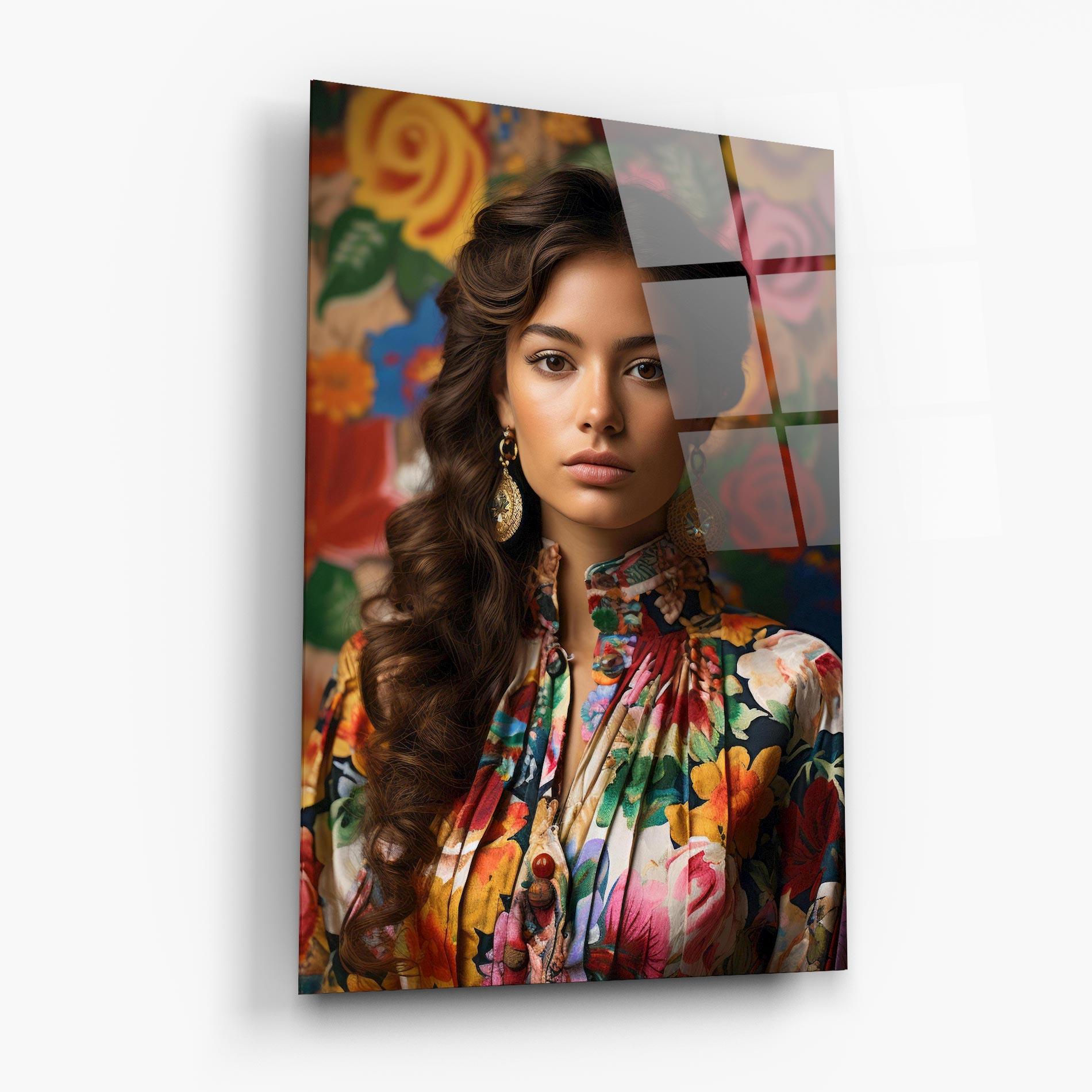 Glasbild Floral Dress Long Hair mockup 6