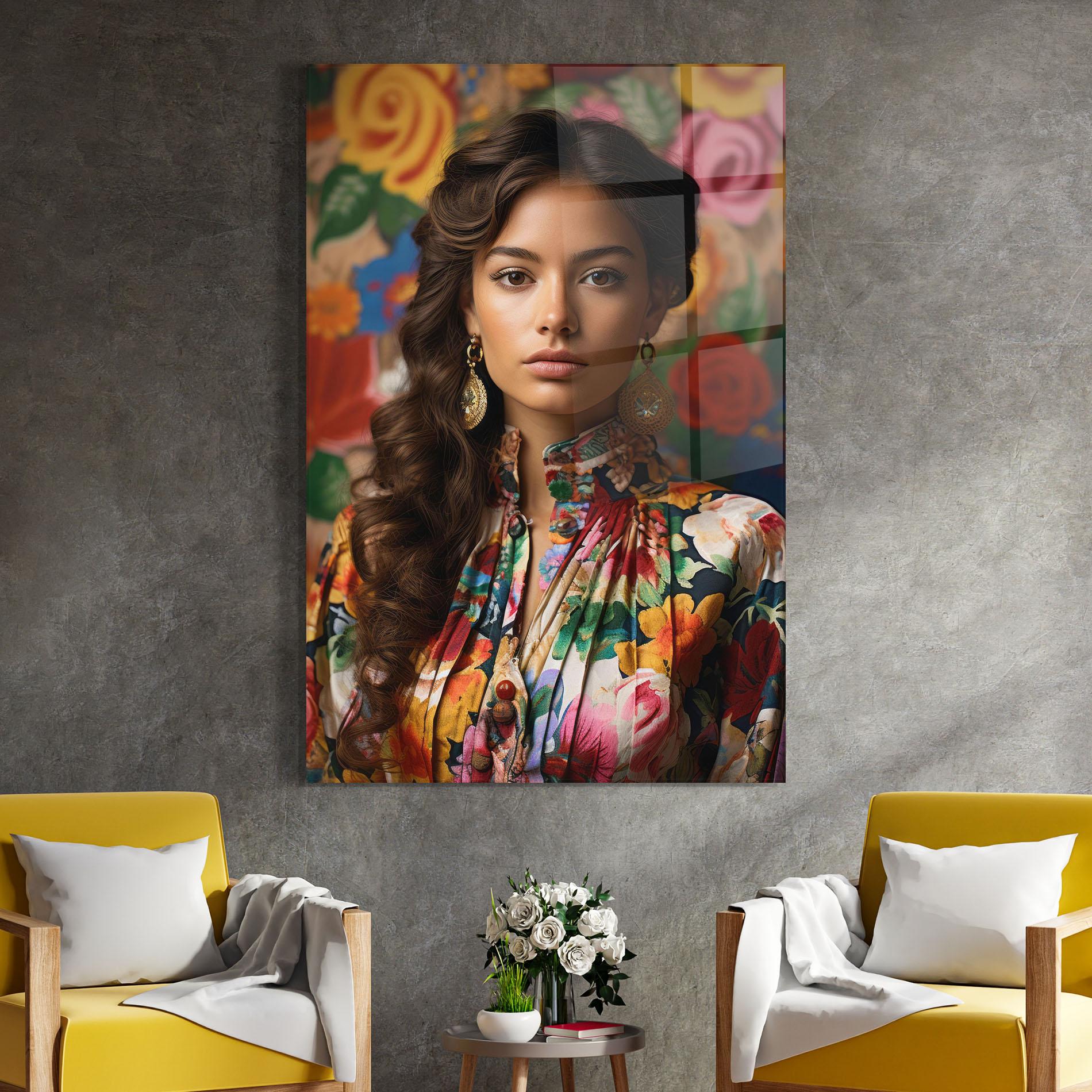 Glasbild Floral Dress Long Hair mockup 4