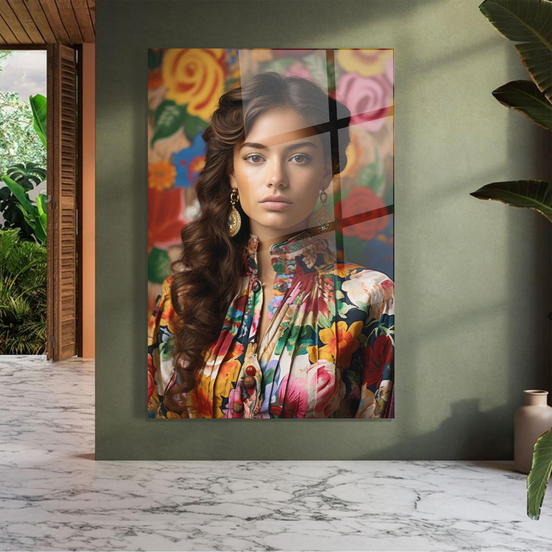 Glasbild Floral Dress Long Hair mockup 7