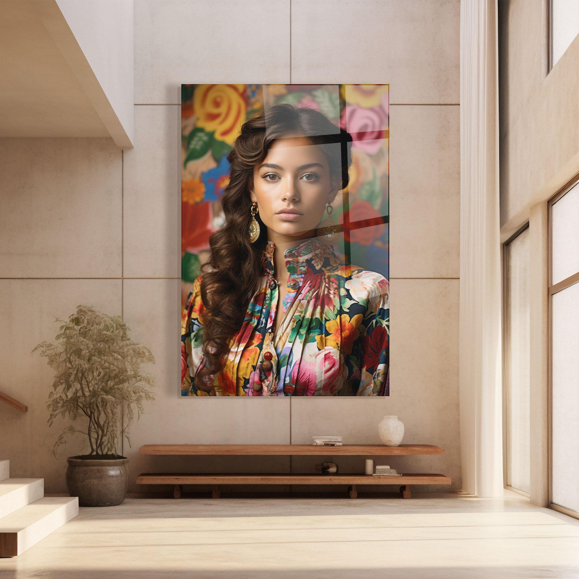 Glasbild Floral Dress Long Hair mockup 8