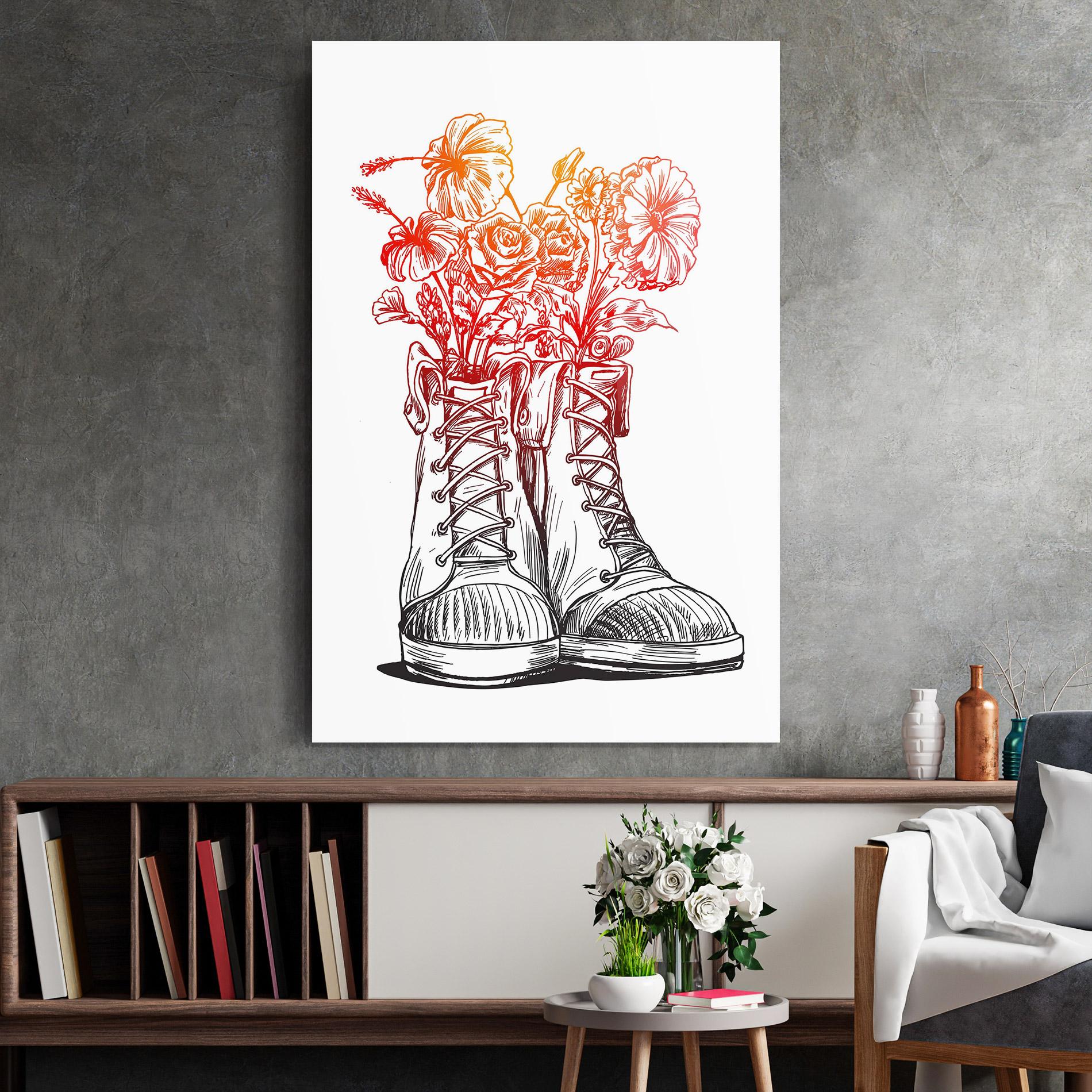 Glasbild Flower In Shoes mockup 2