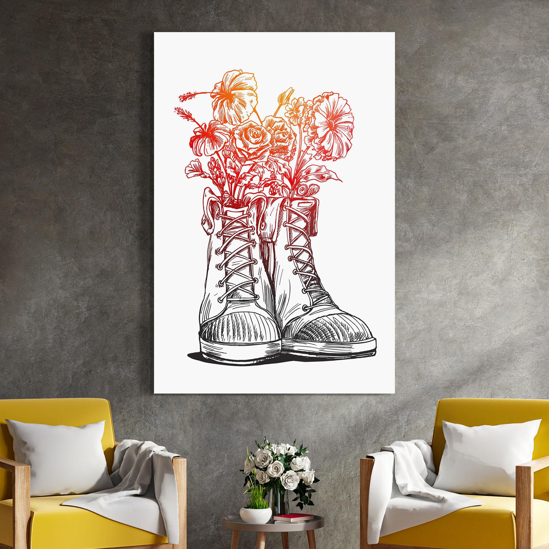 Glasbild Flower In Shoes mockup 4