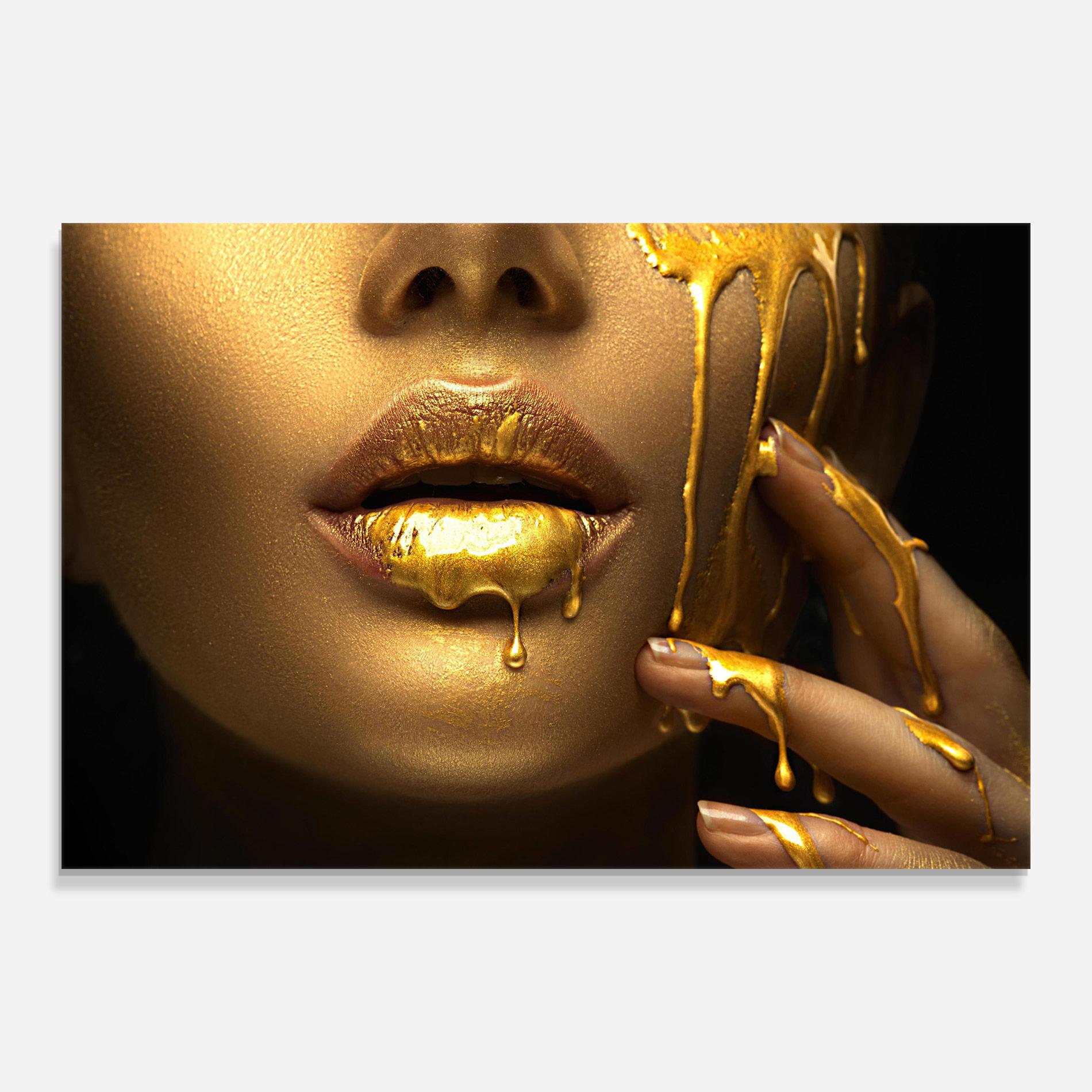 Glasbild Golden Lips mockup 0