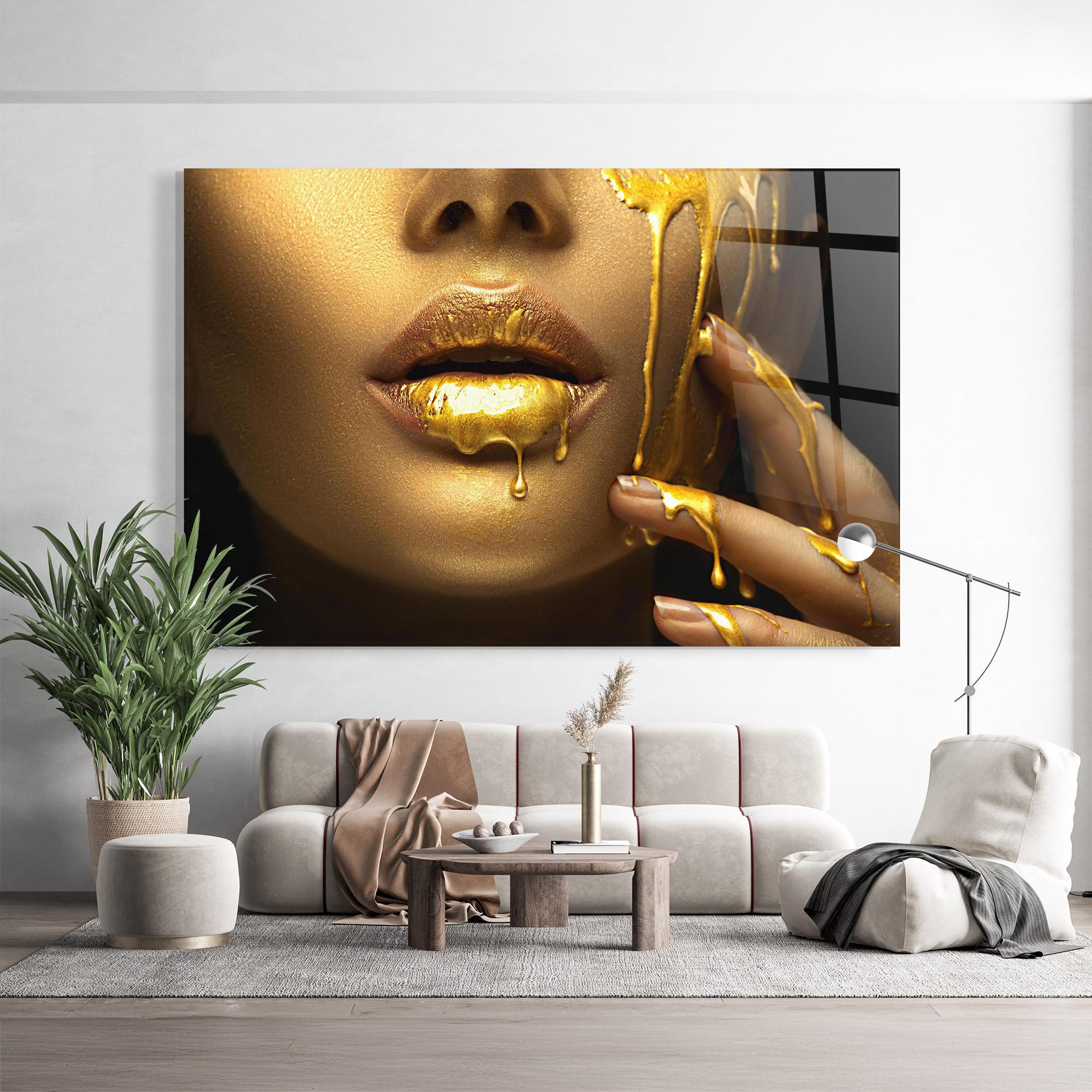 Glasbild Golden Lips mockup 9
