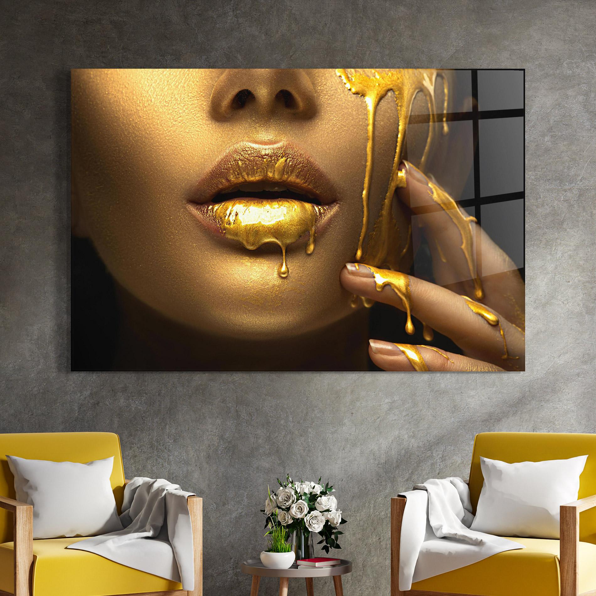 Glasbild Golden Lips mockup 4