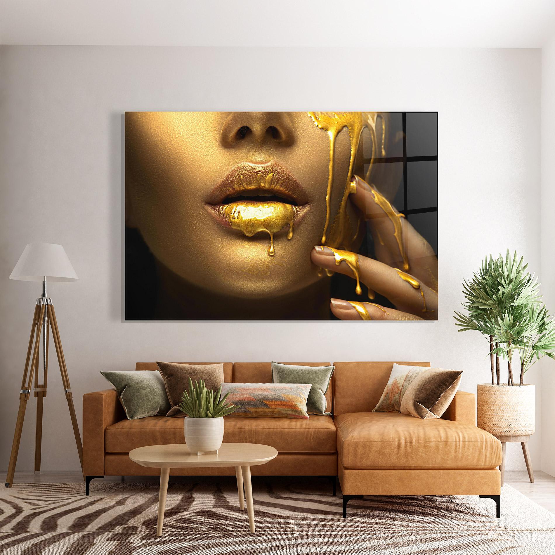 Glasbild Golden Lips mockup 7