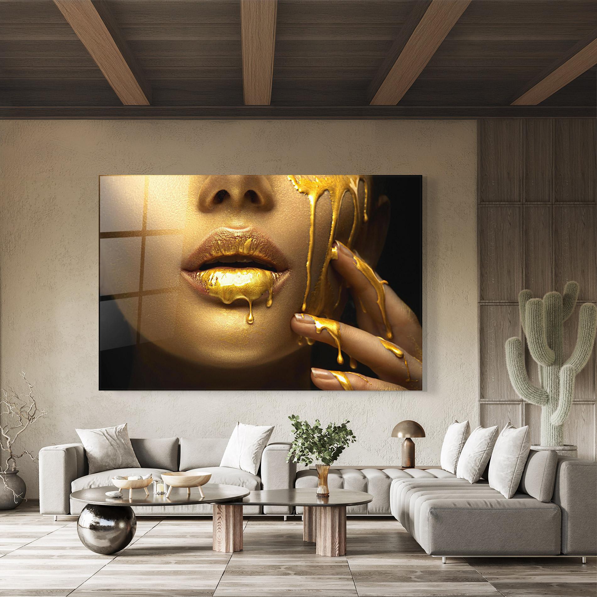 Glasbild Golden Lips mockup 8