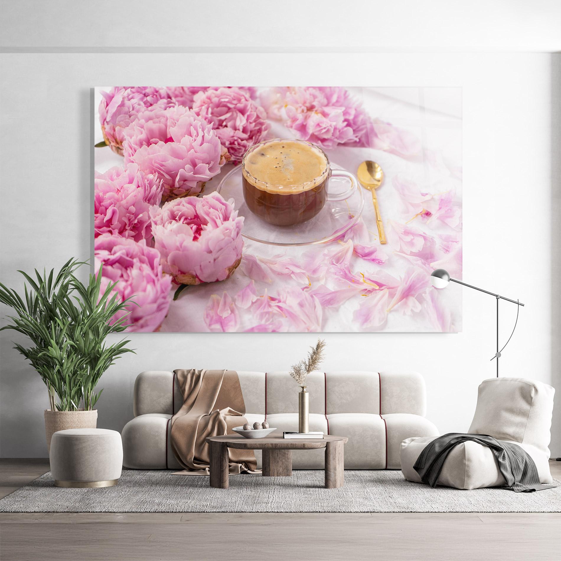 Glasbild Peony And Coffee mockup 9
