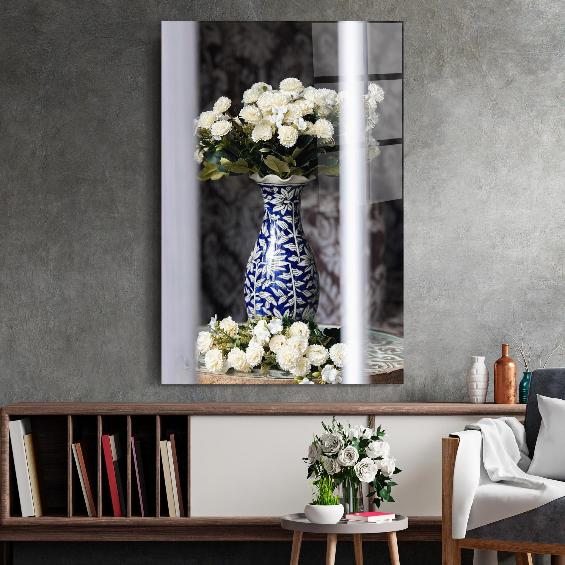 Glasbild Blue Patern Vase mockup 2