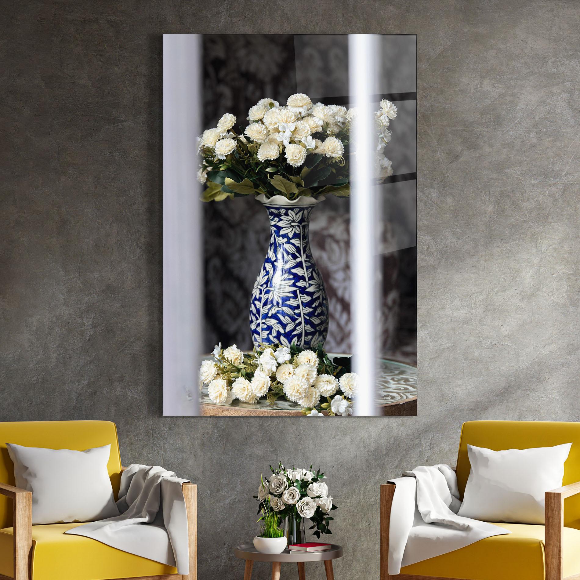 Glasbild Blue Patern Vase mockup 4