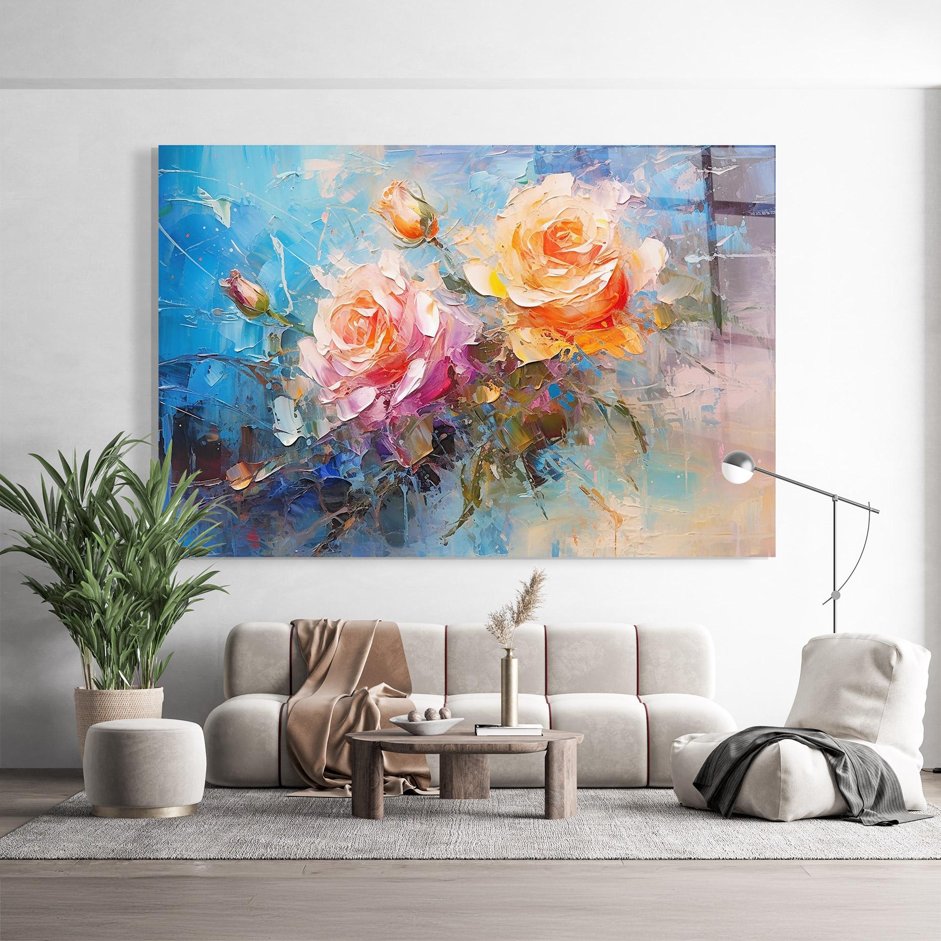 Glasbild Light Orange Rose Painting mockup 9