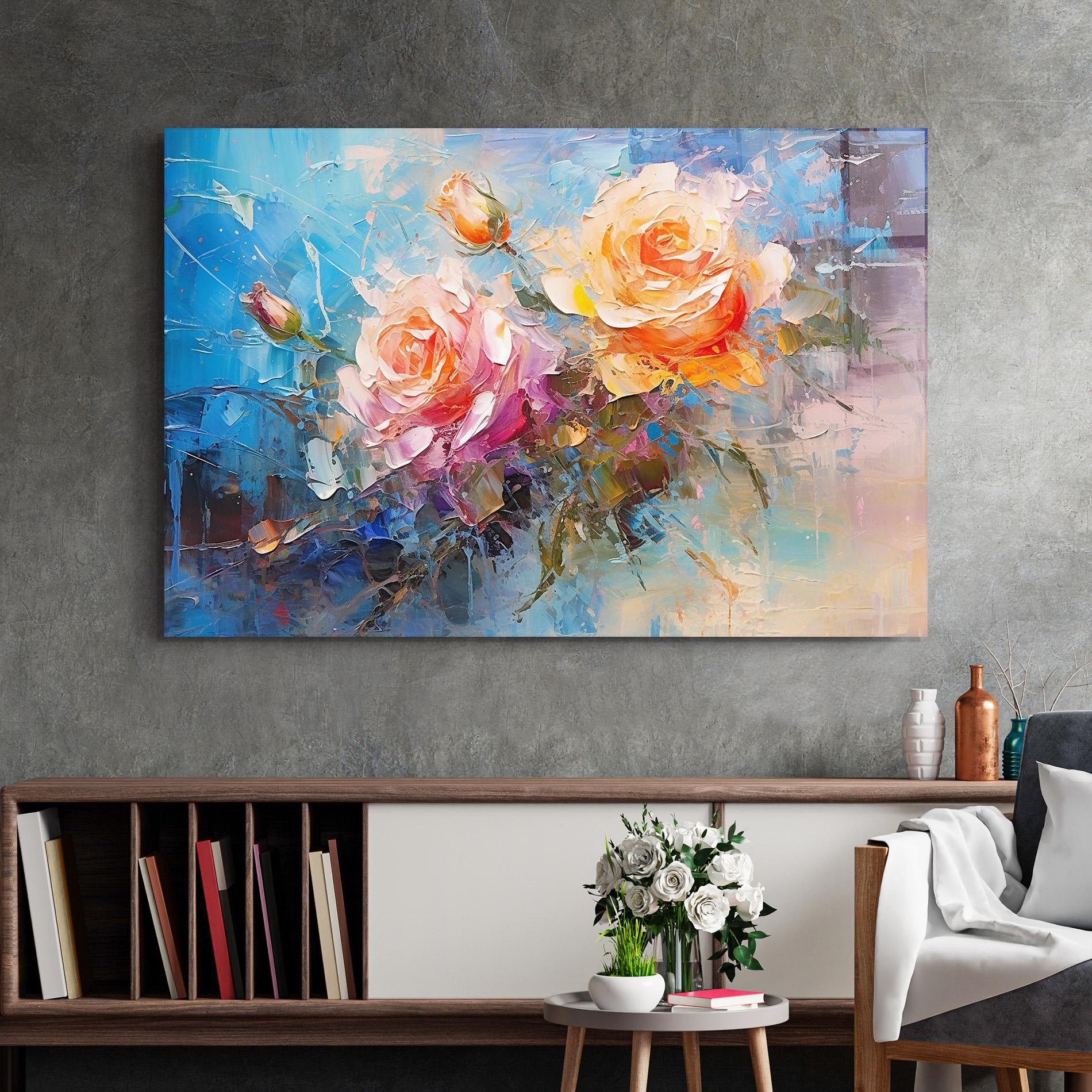Glasbild Light Orange Rose Painting mockup 2