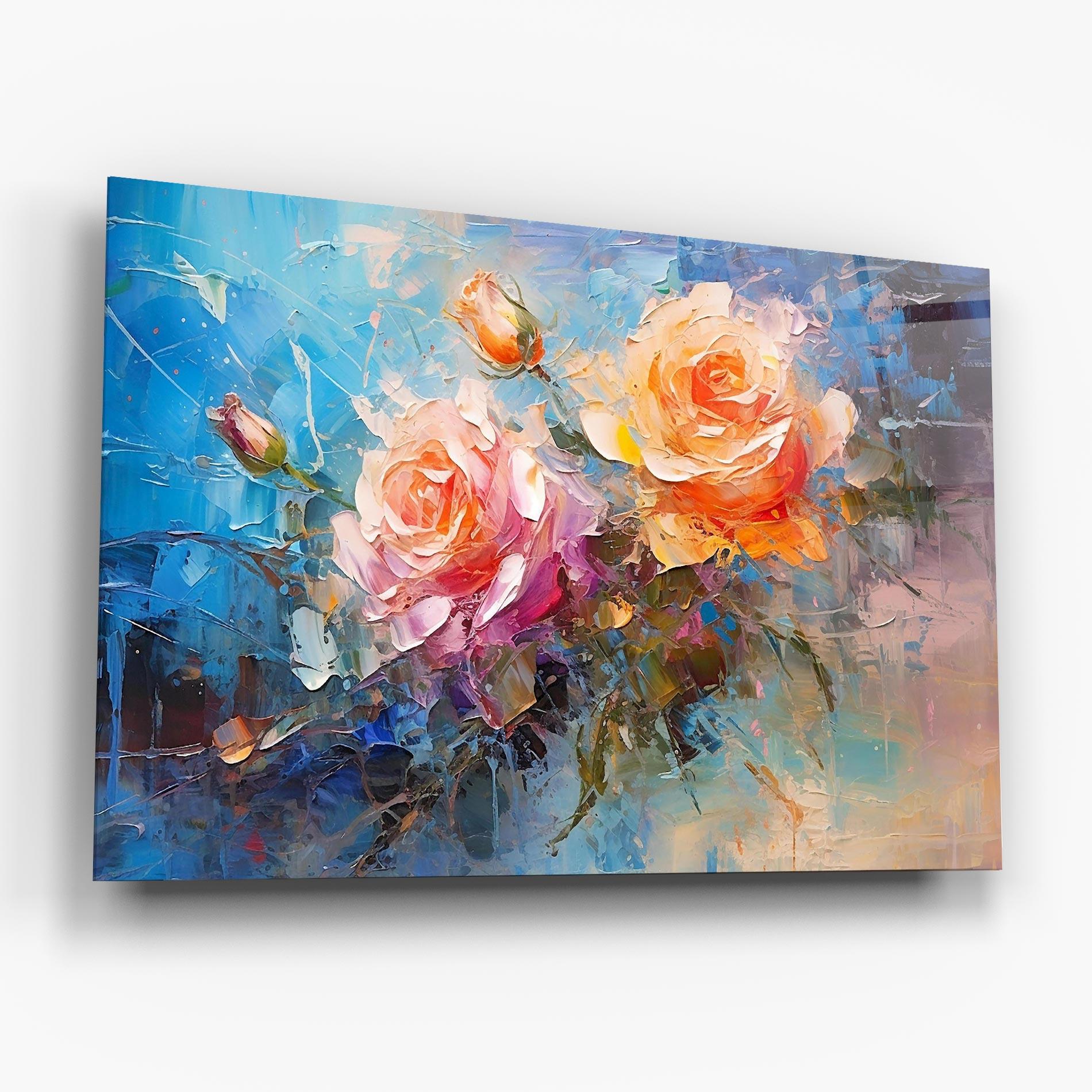 Glasbild Light Orange Rose Painting mockup 6
