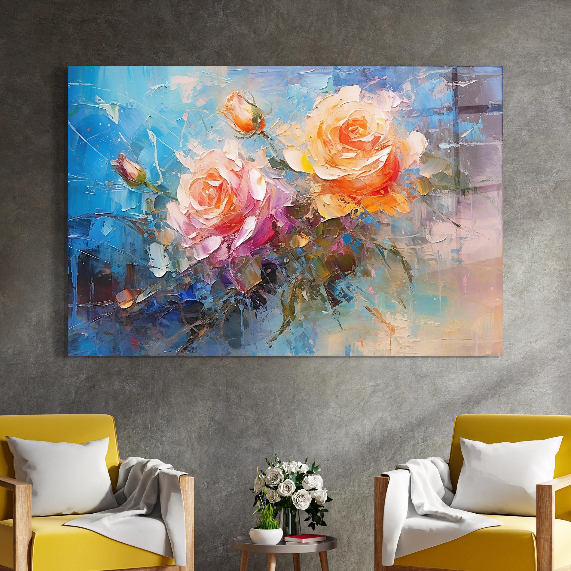 Glasbild Light Orange Rose Painting mockup 4