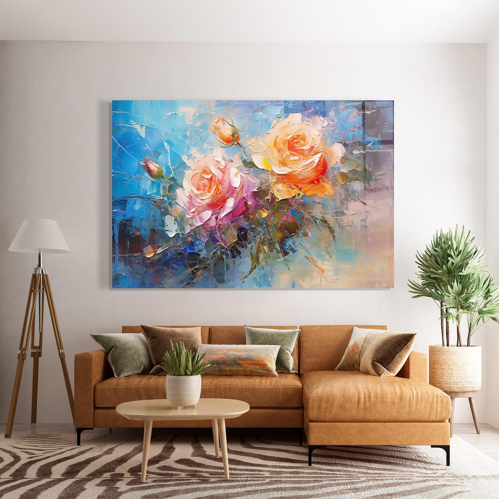 Glasbild Light Orange Rose Painting mockup 7