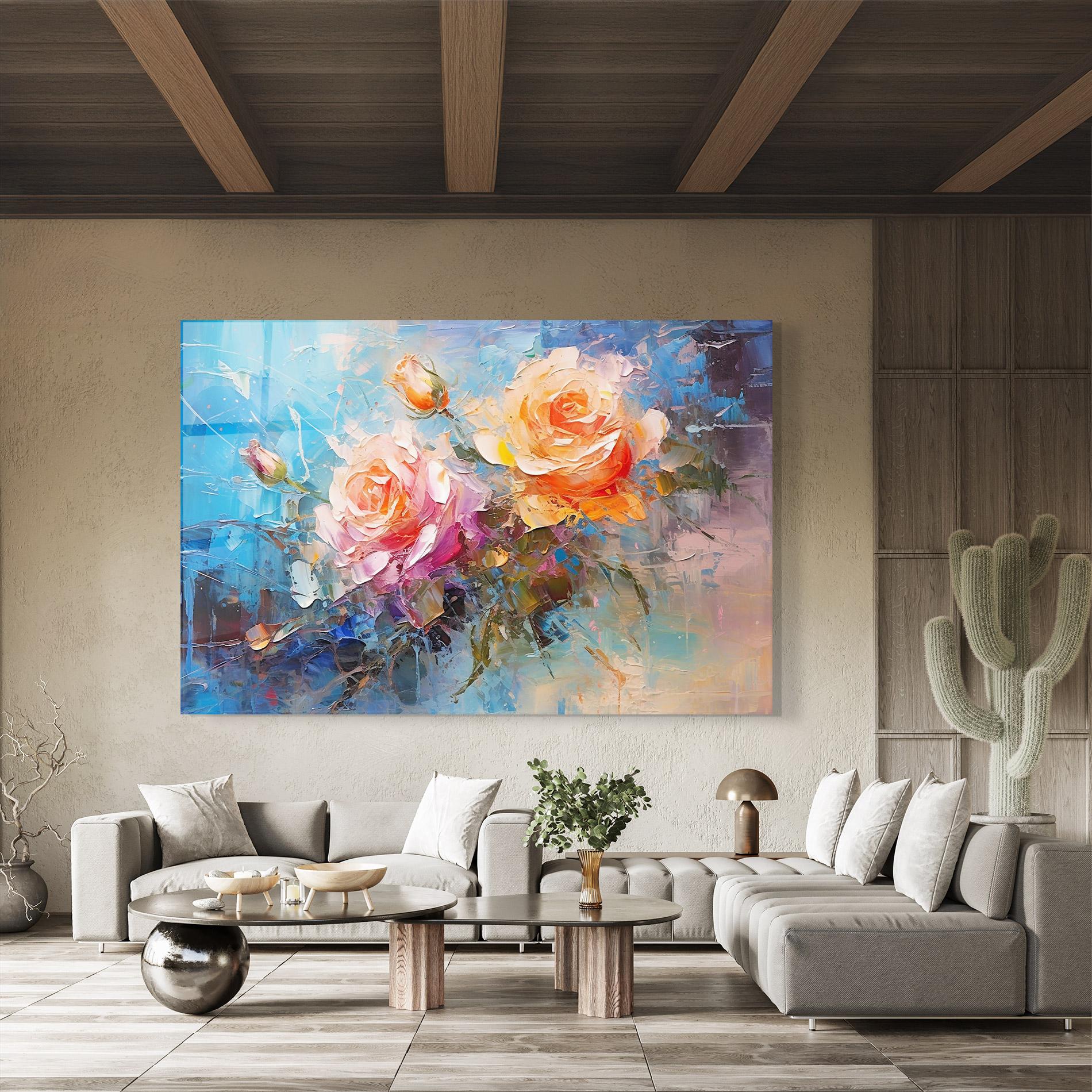 Glasbild Light Orange Rose Painting mockup 8
