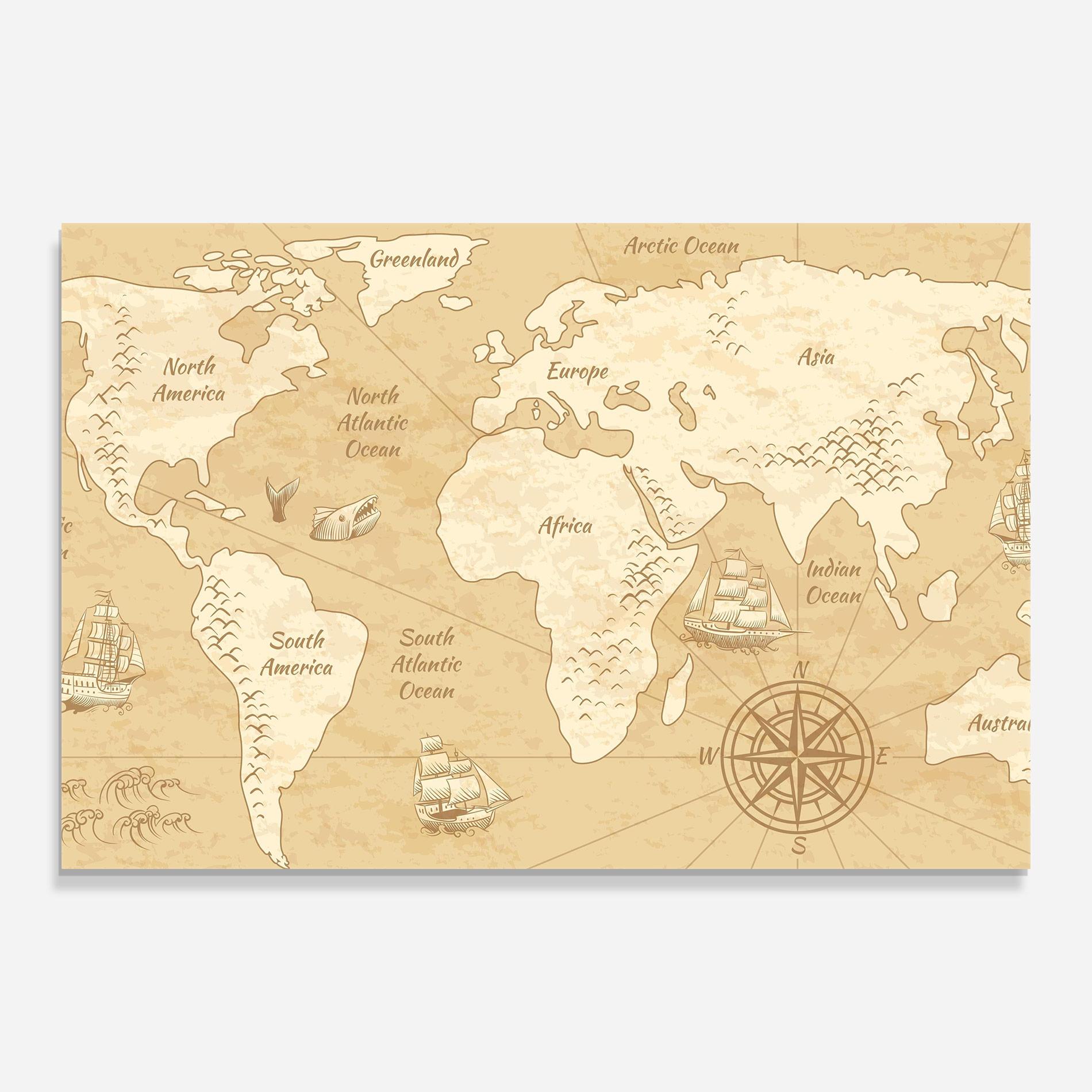 Glasbild Old Continents Map mockup 0