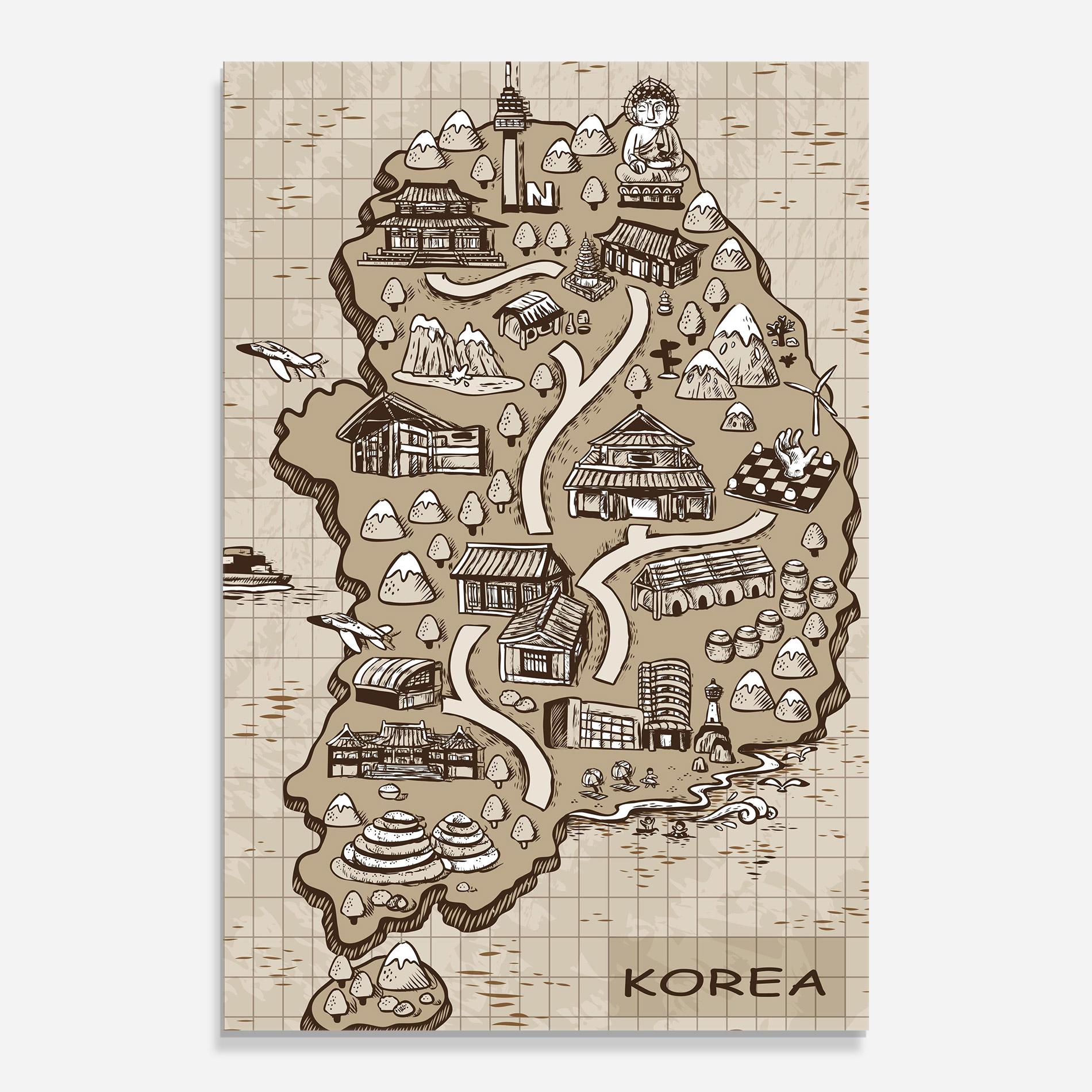Glasbild Old Korea Map mockup 0