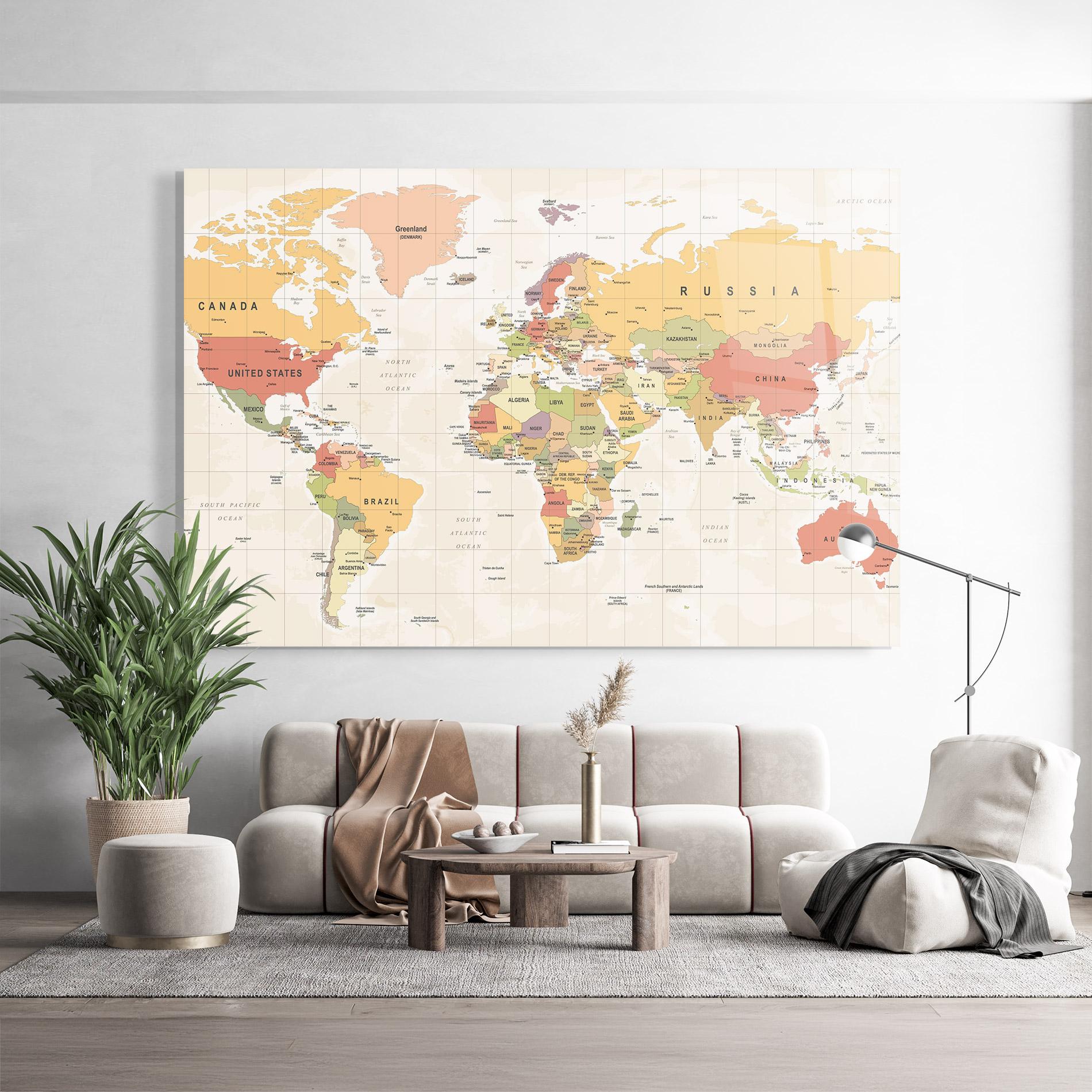 Glasbild Orange Cream Map mockup 9