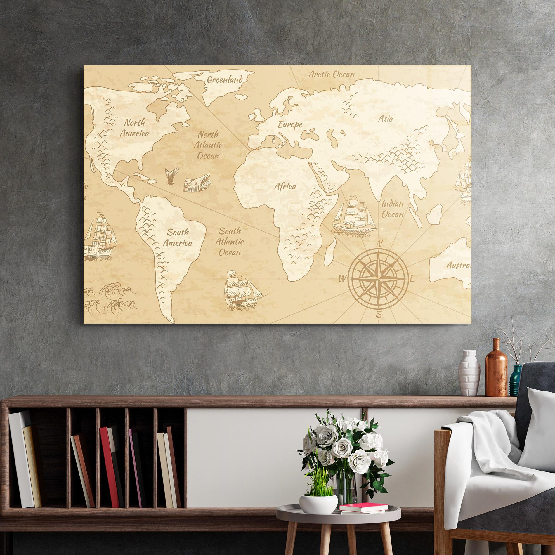 Glasbild Old Continents Map mockup 2