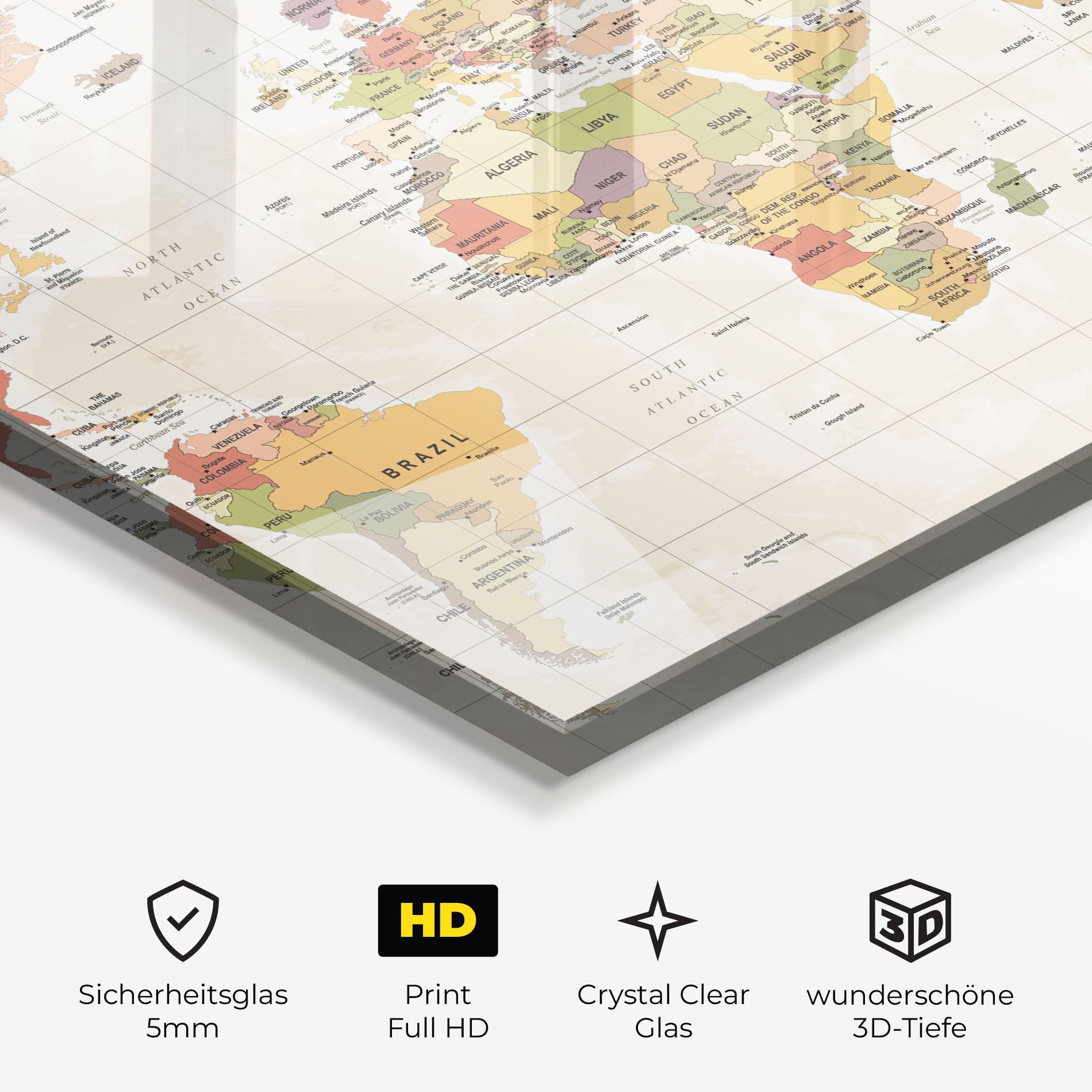 Glasbild Orange Cream Map mockup 3