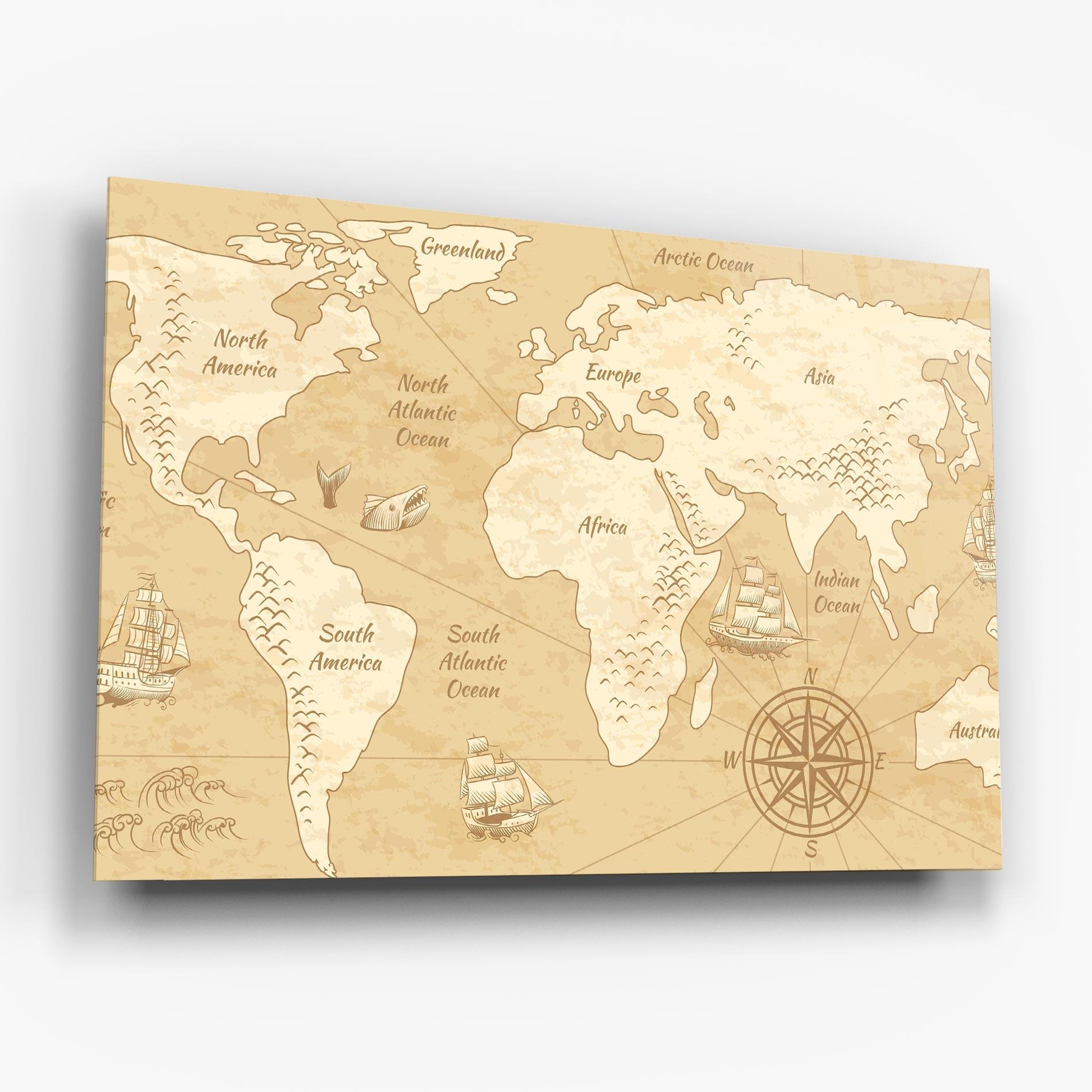 Glasbild Old Continents Map mockup 6