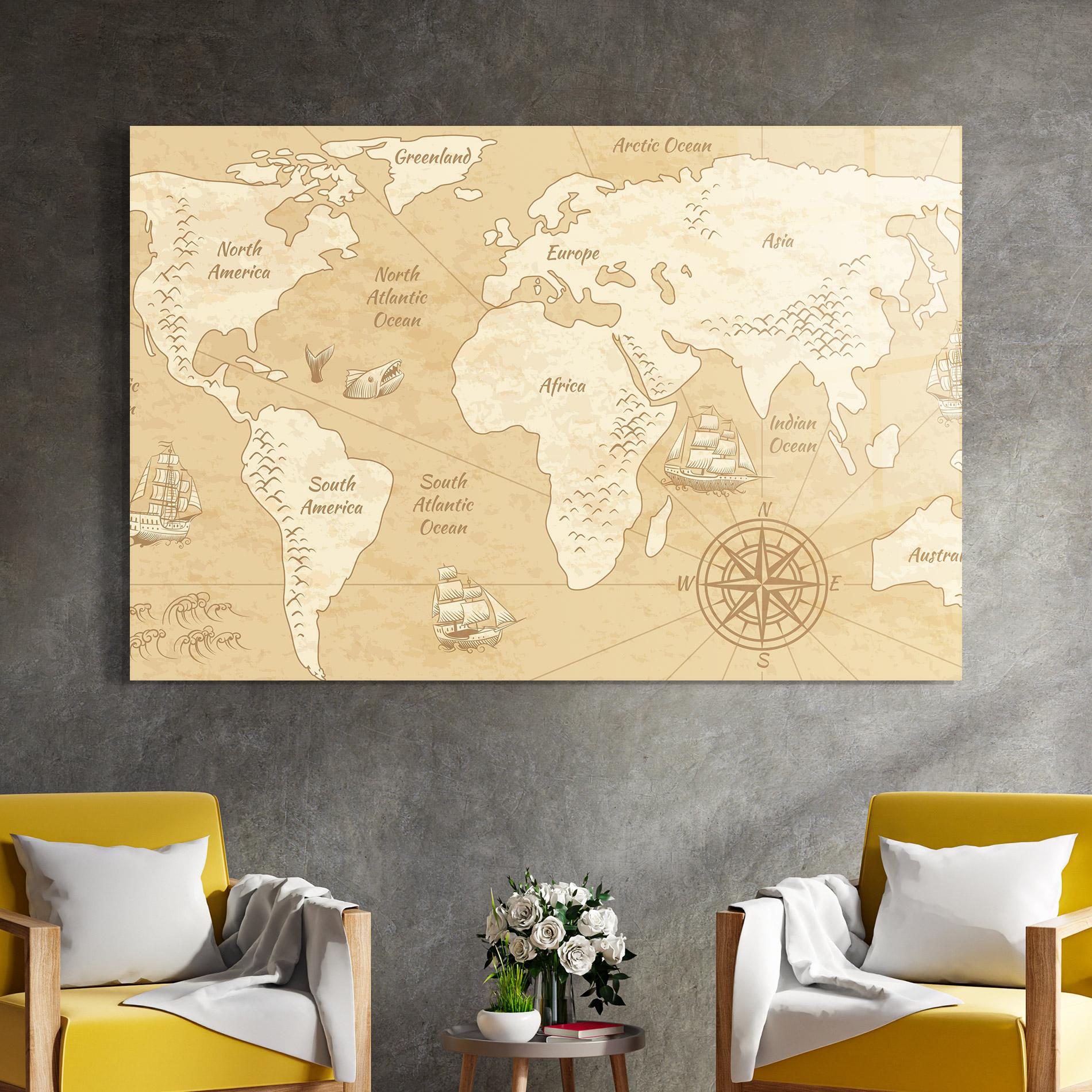 Glasbild Old Continents Map mockup 4