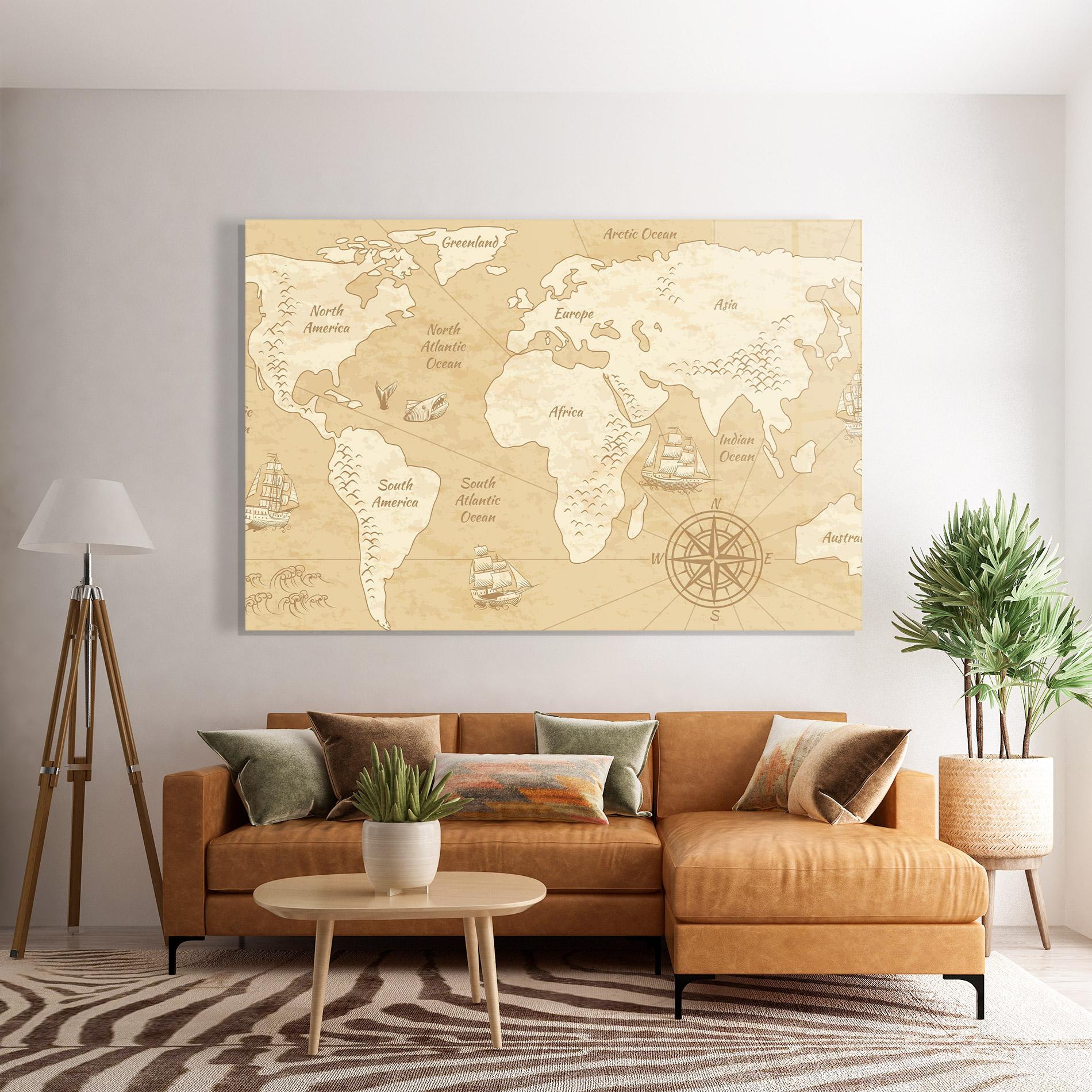 Glasbild Old Continents Map mockup 7