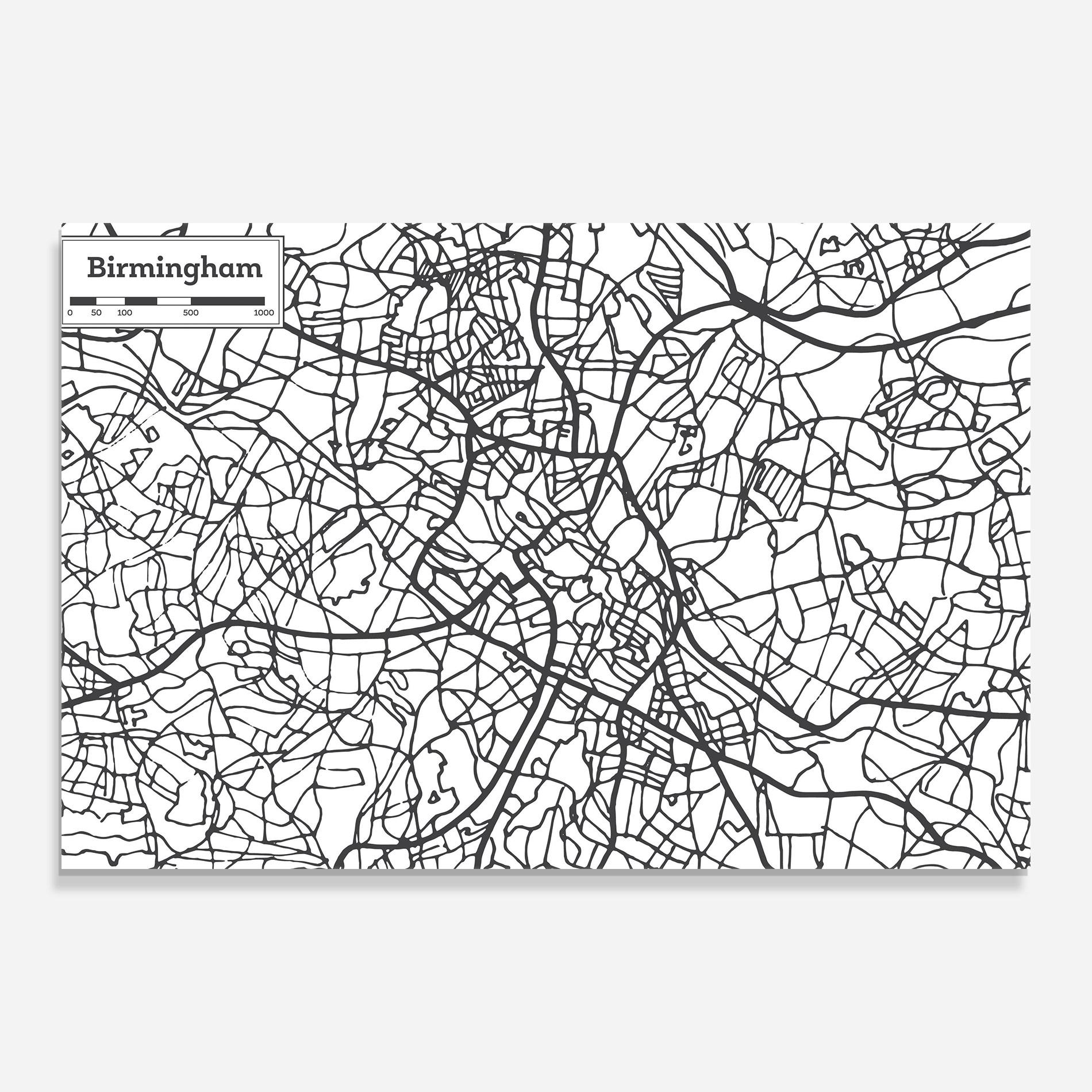 Glasbild Birmingham Map mockup 0