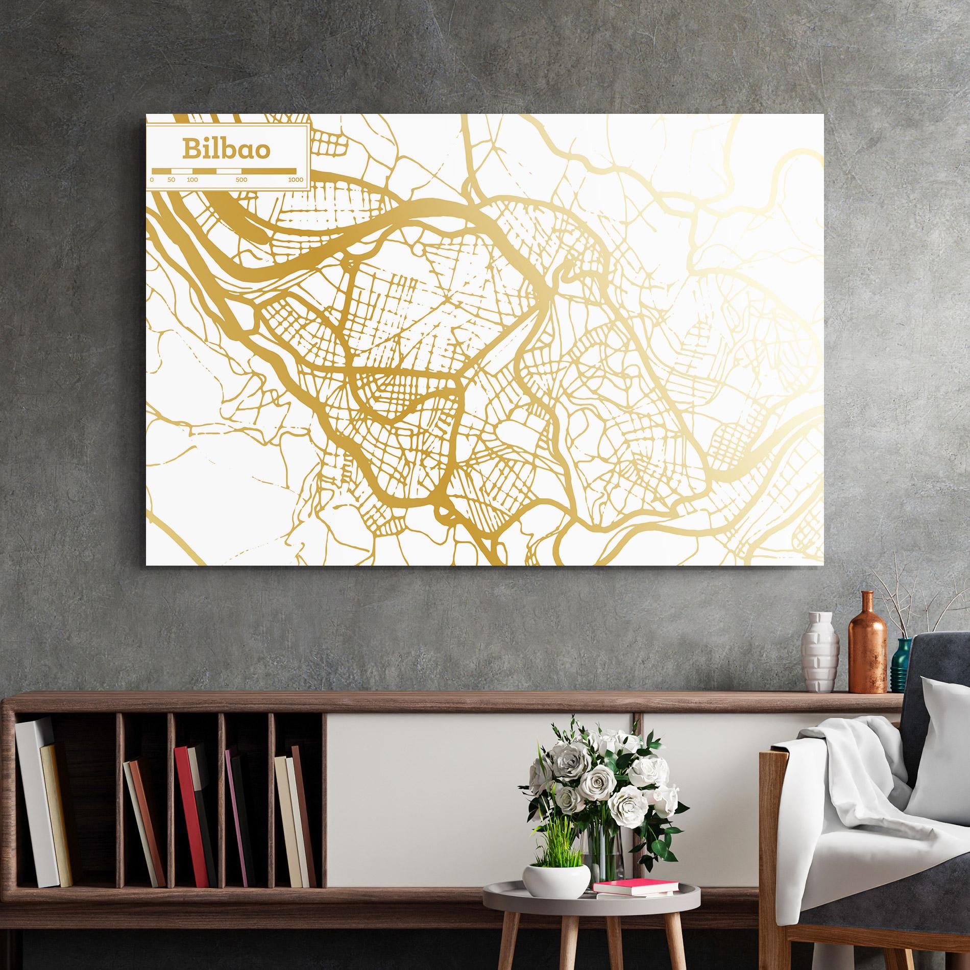 Glasbild Bilbao Gold Map mockup 2
