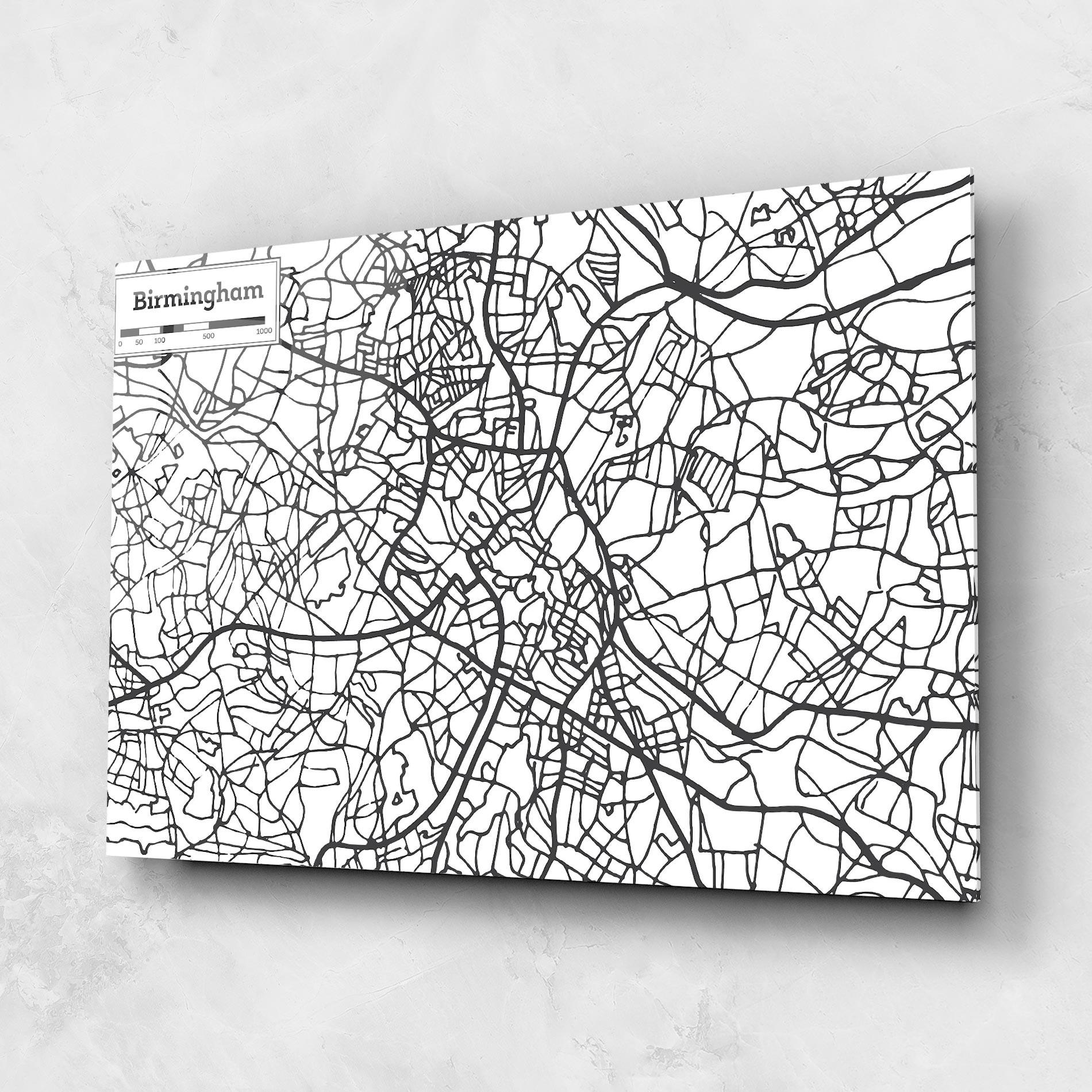 Glasbild Birmingham Map mockup 1