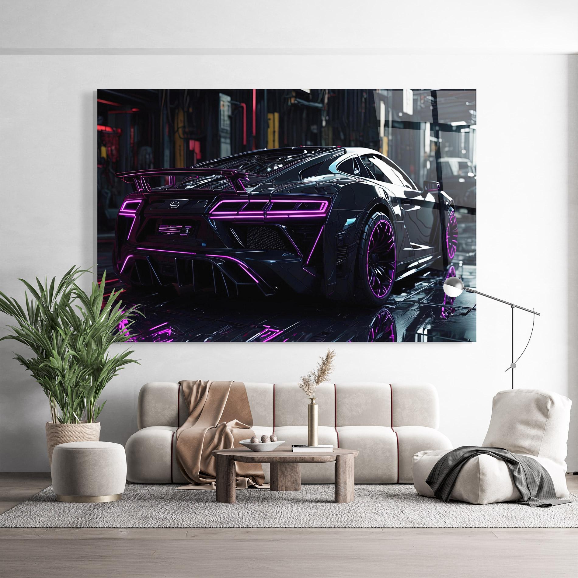 Glasbild Futuristic Purple Black Hypercar mockup 9