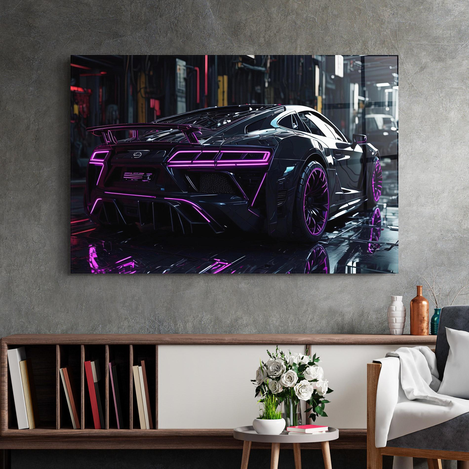 Glasbild Futuristic Purple Black Hypercar mockup 2