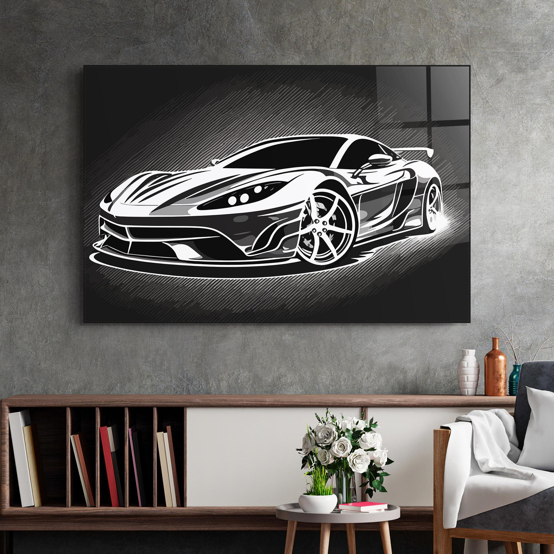 Glasbild White Sport Car mockup 2