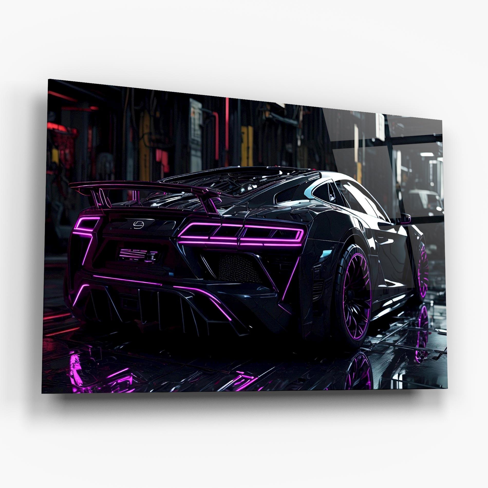 Glasbild Futuristic Purple Black Hypercar mockup 6