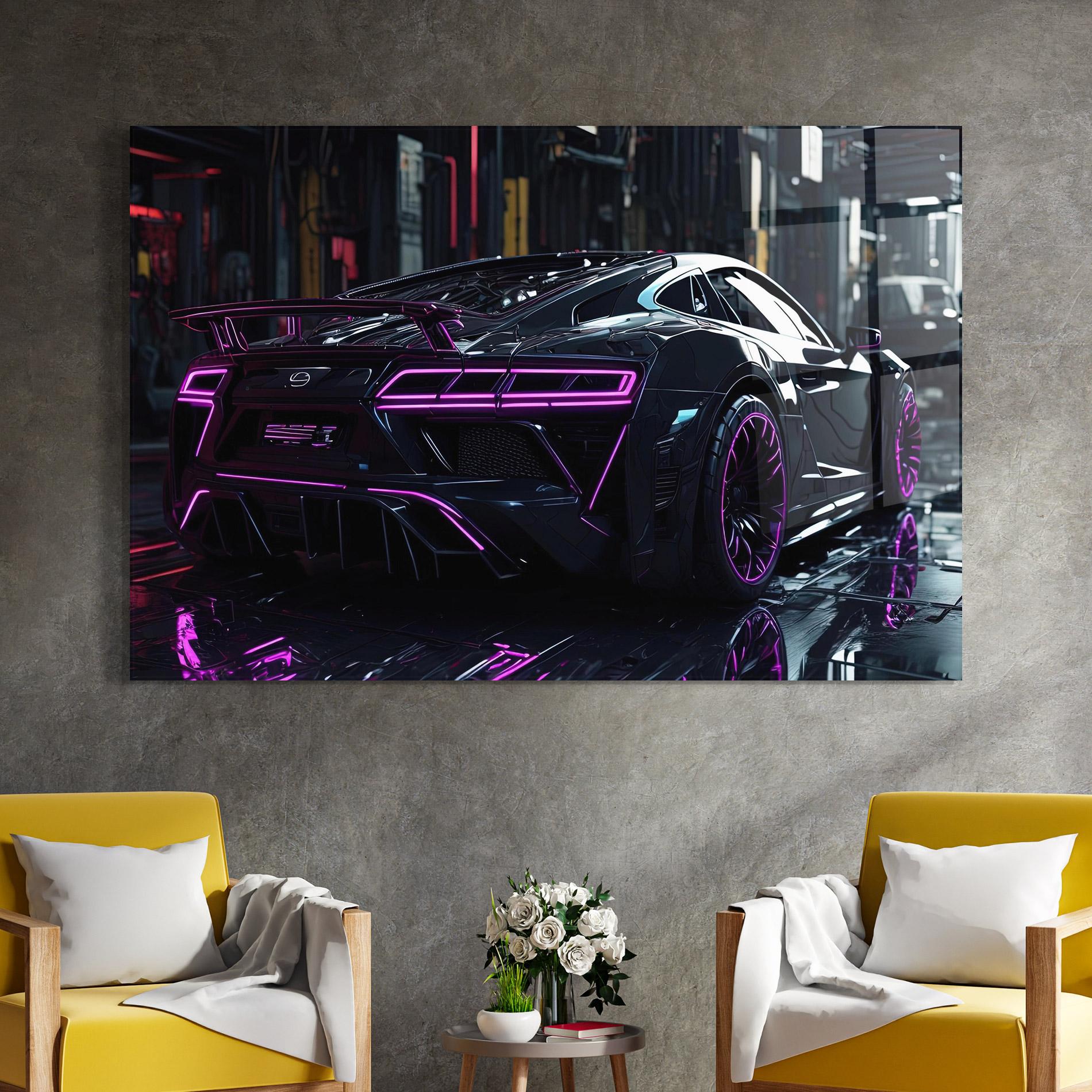 Glasbild Futuristic Purple Black Hypercar mockup 4