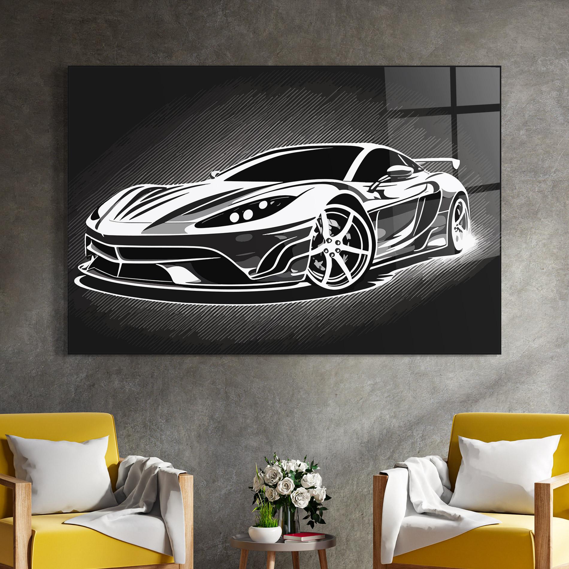 Glasbild White Sport Car mockup 4